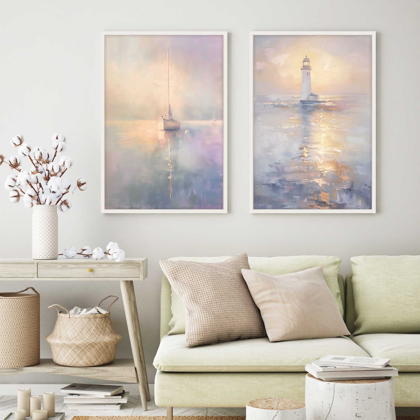Foggy Sunset Sail Art Print, Set of 2