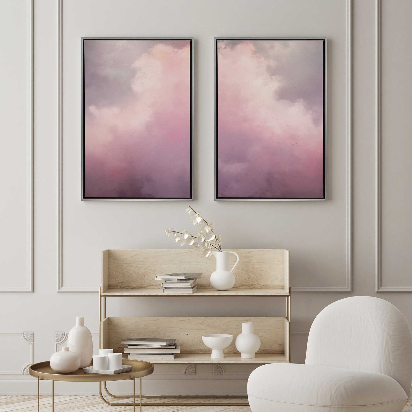 Soft Pink Clouds Canvas Print, Set of 2