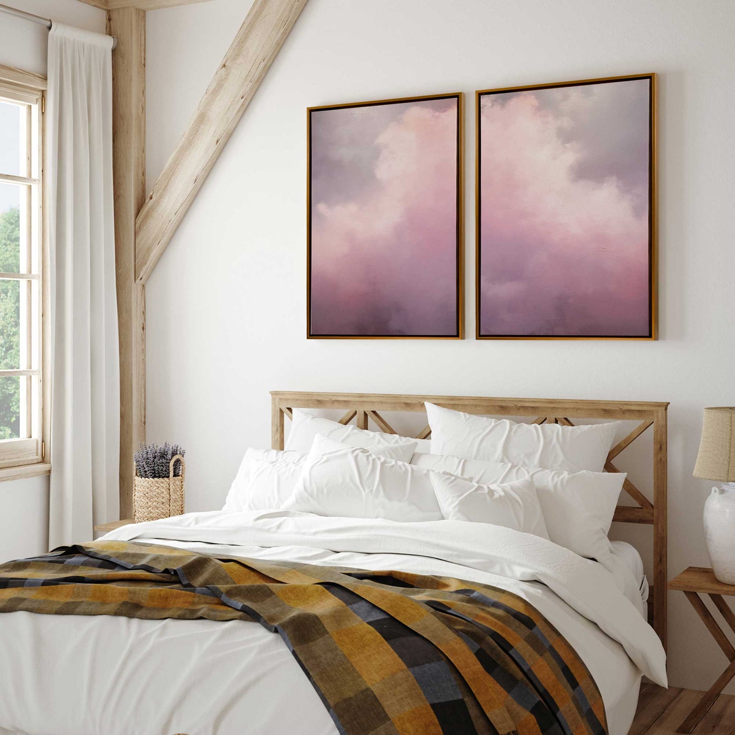 Soft Pink Clouds Canvas Print, Set of 2
