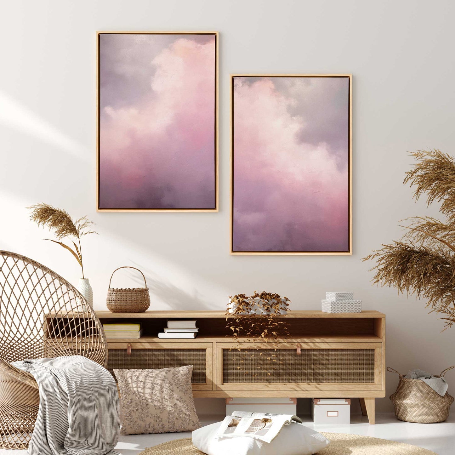 Soft Pink Clouds Canvas Print, Set of 2