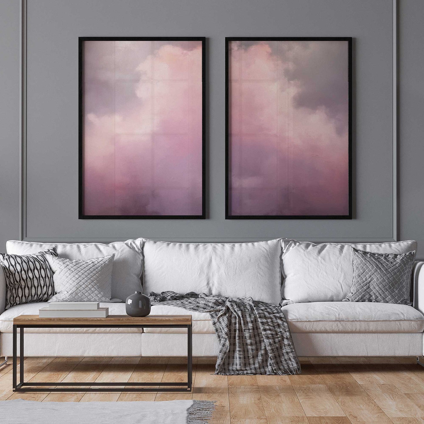 Soft Pink Clouds Art Print, Set of 2
