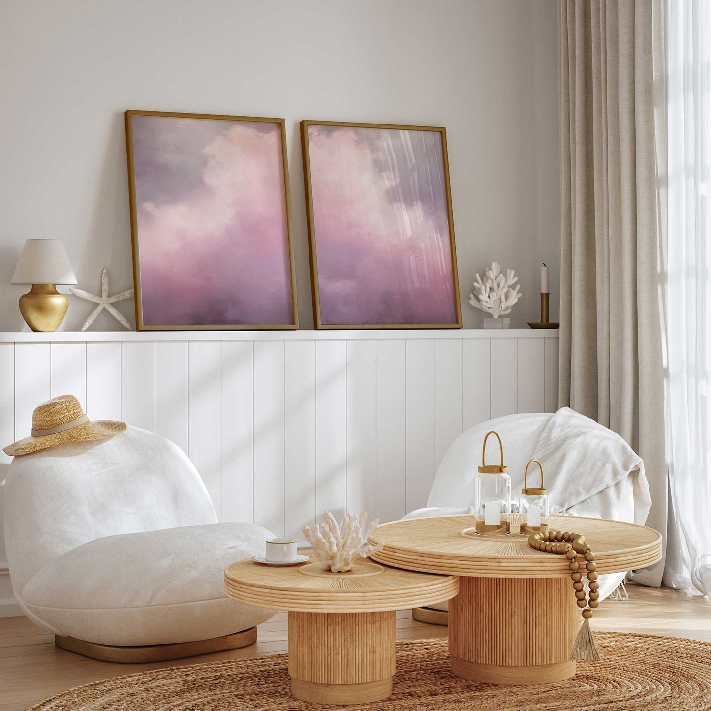 Soft Pink Clouds Art Print, Set of 2