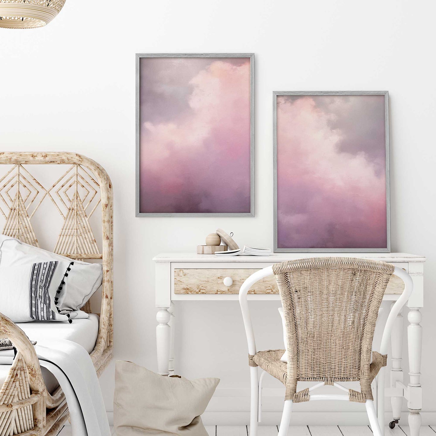 Soft Pink Clouds Art Print, Set of 2