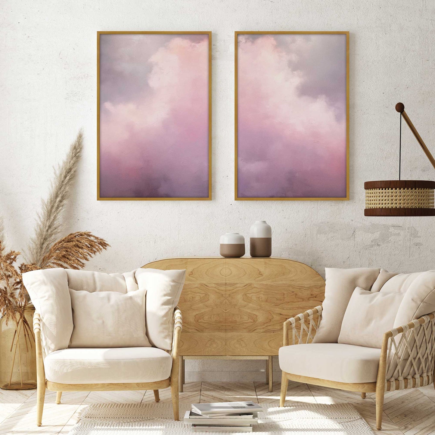 Soft Pink Clouds Art Print, Set of 2