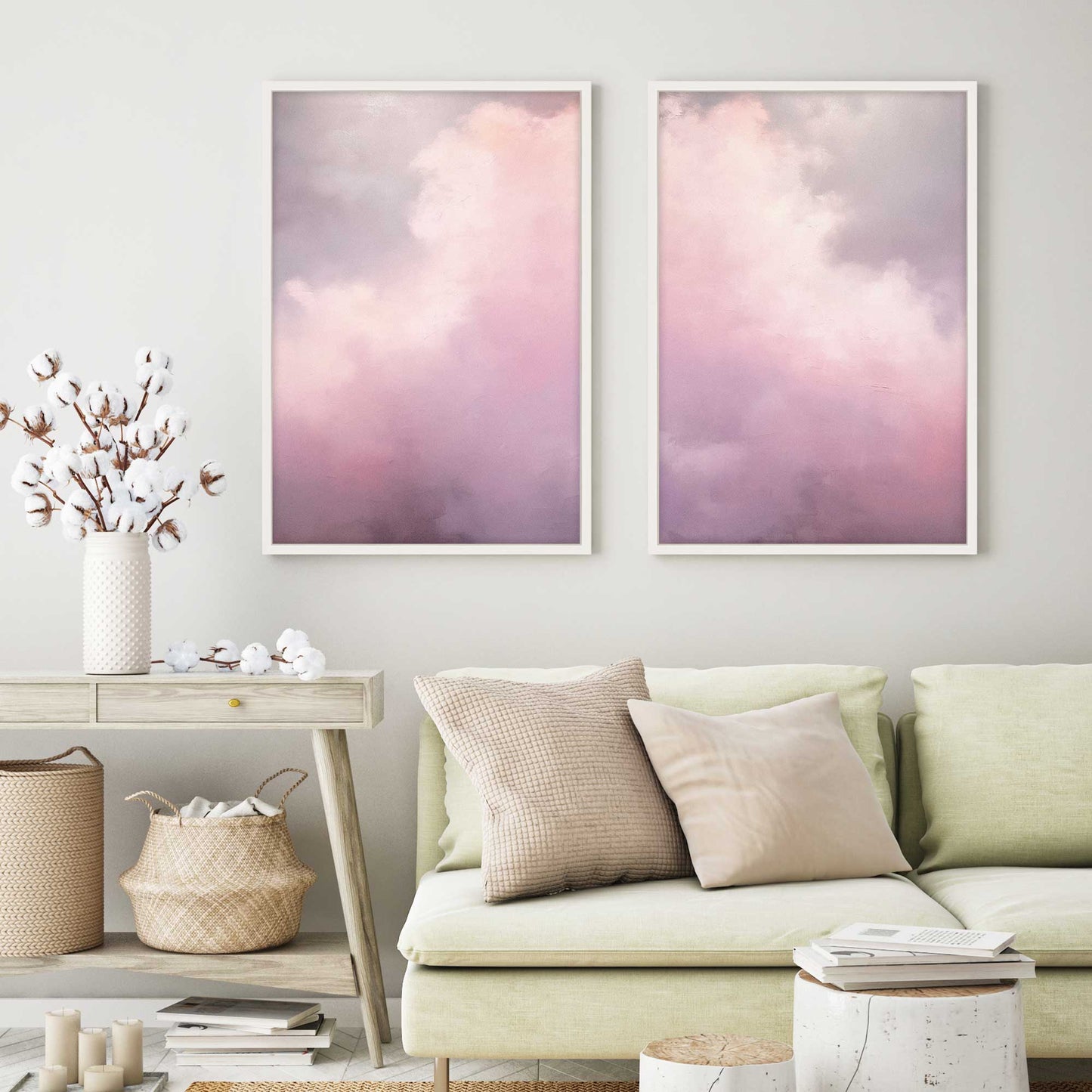 Soft Pink Clouds Art Print, Set of 2
