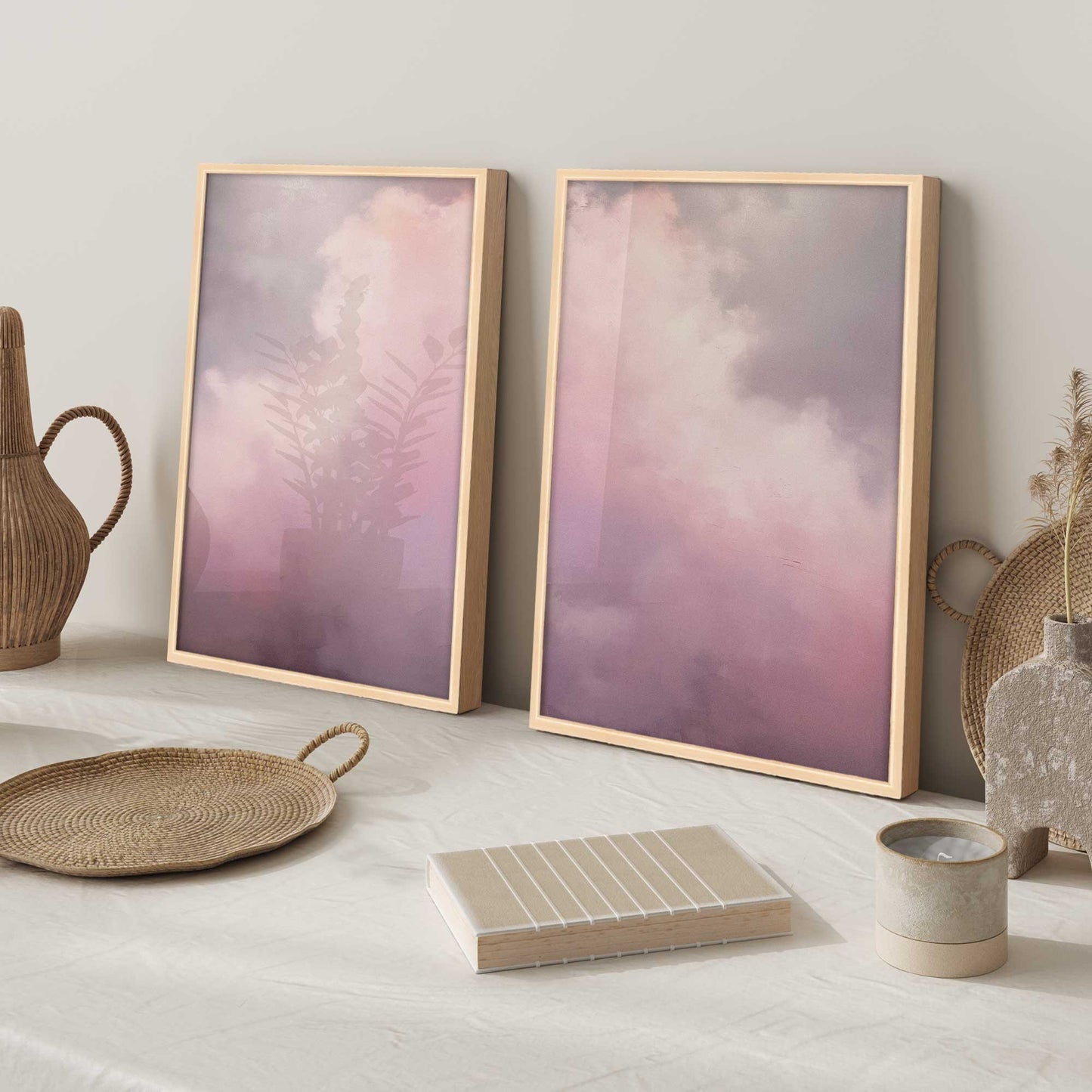 Soft Pink Clouds Art Print, Set of 2