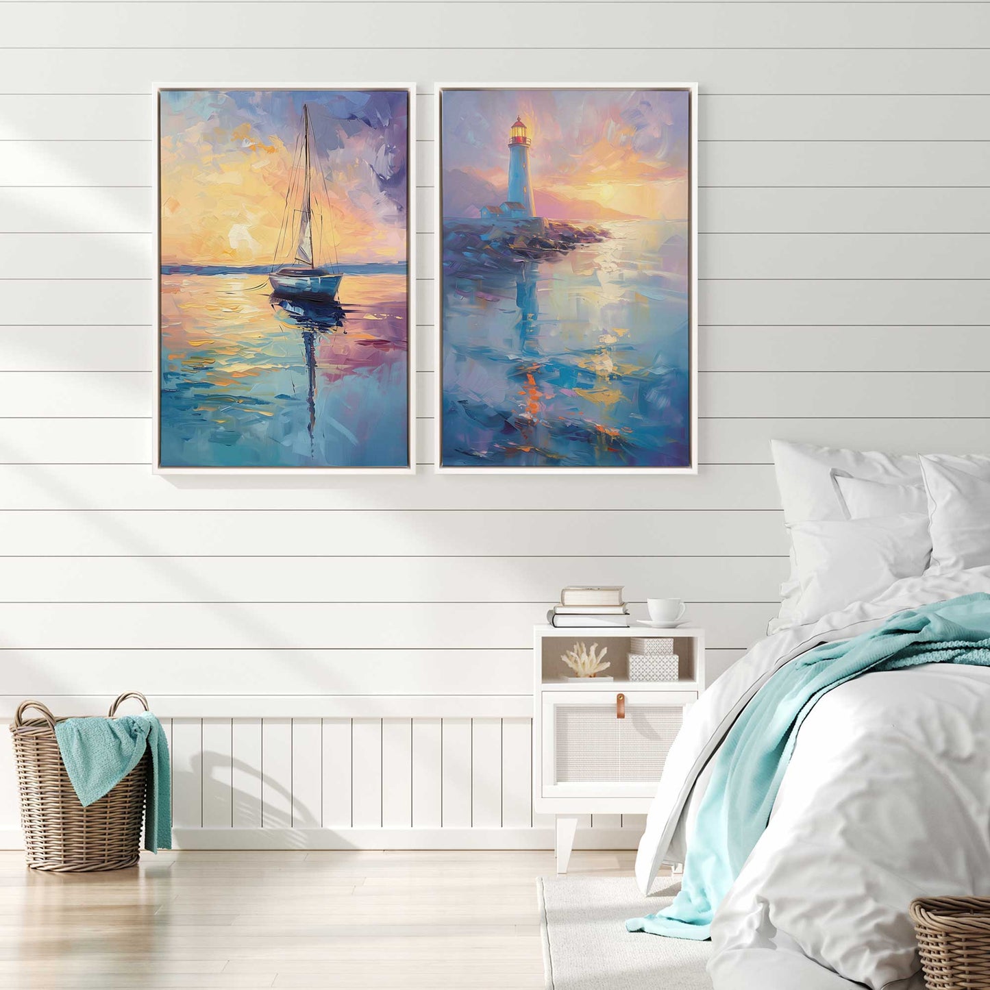 Bright Sunset Sail Canvas Print, Set of 2