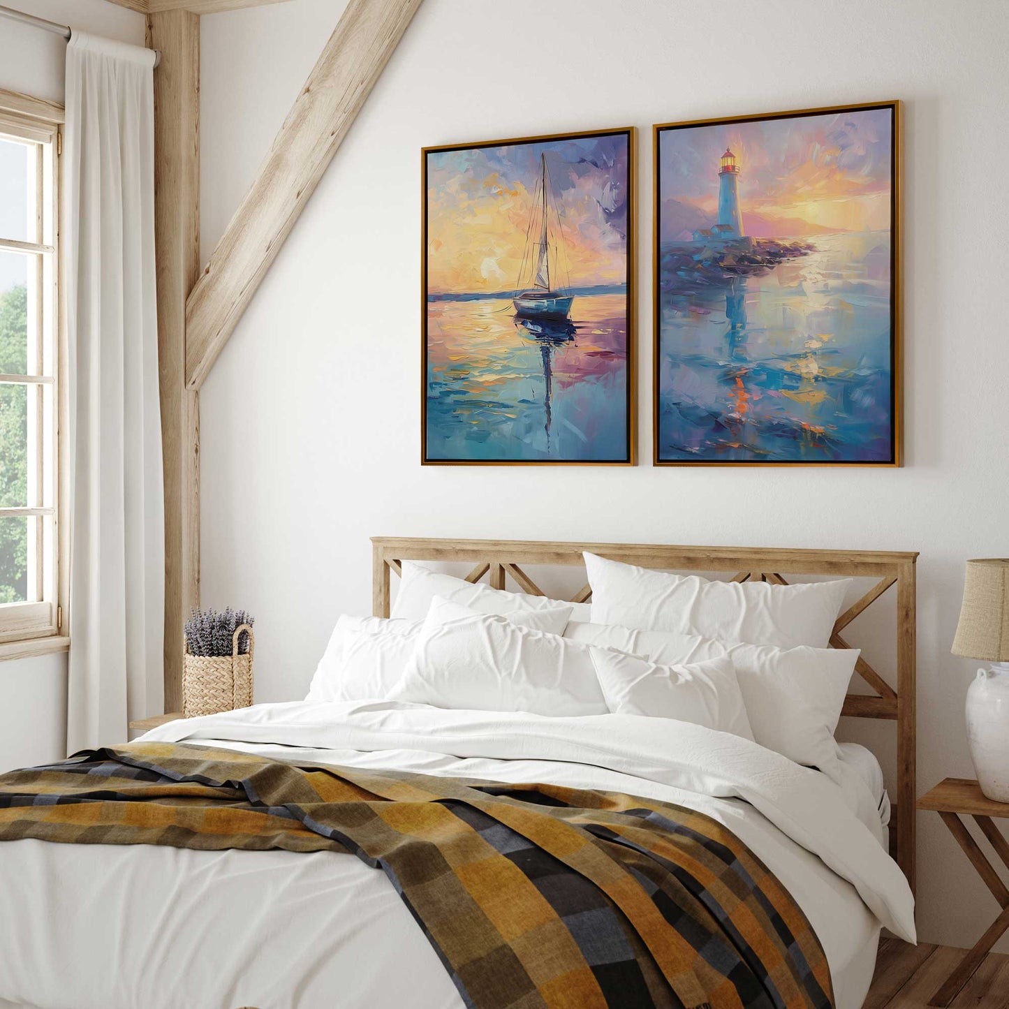 Bright Sunset Sail Canvas Print, Set of 2
