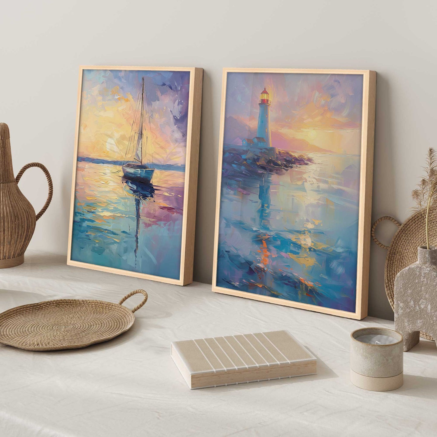 Bright Sunset Sail Art Print, Set of 2