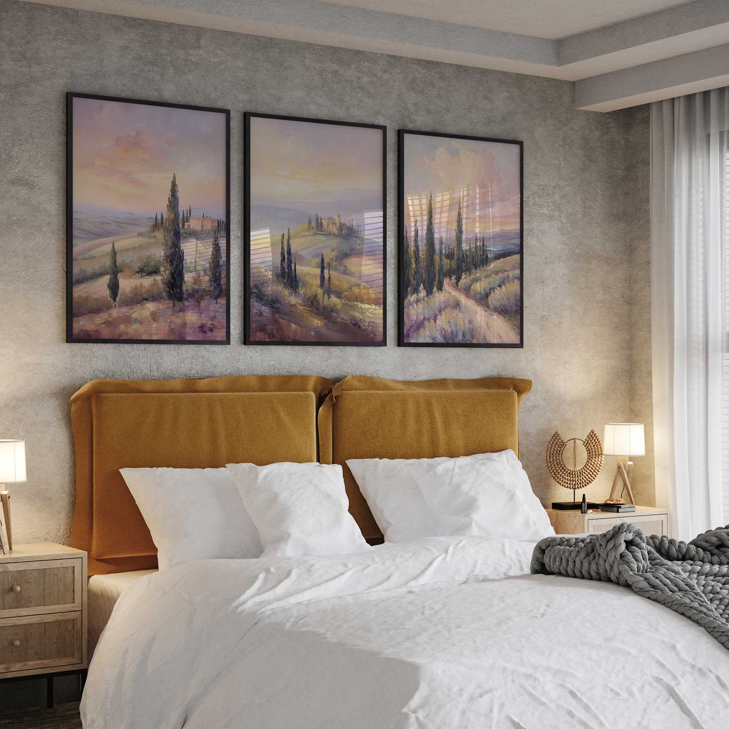 Glowing Tuscan Landscape Art Print, Set of 3