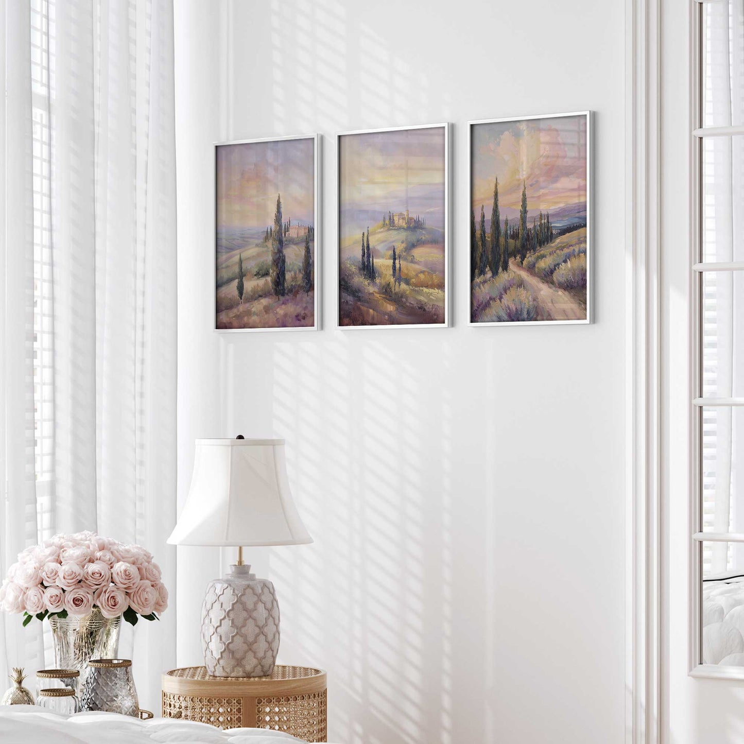 Glowing Tuscan Landscape Art Print, Set of 3