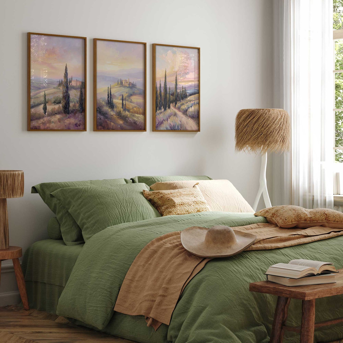 Glowing Tuscan Landscape Art Print, Set of 3