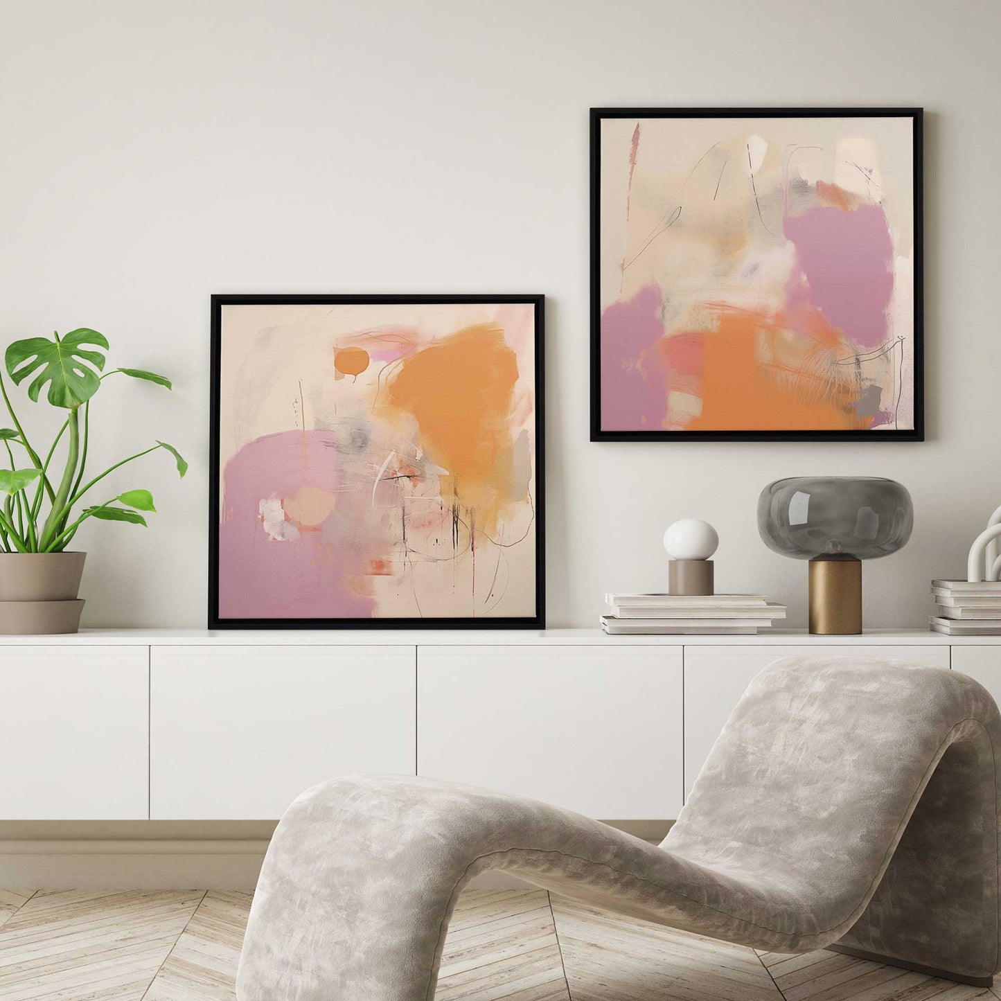 Pink and Orange Pulse Canvas Print, Set of 2