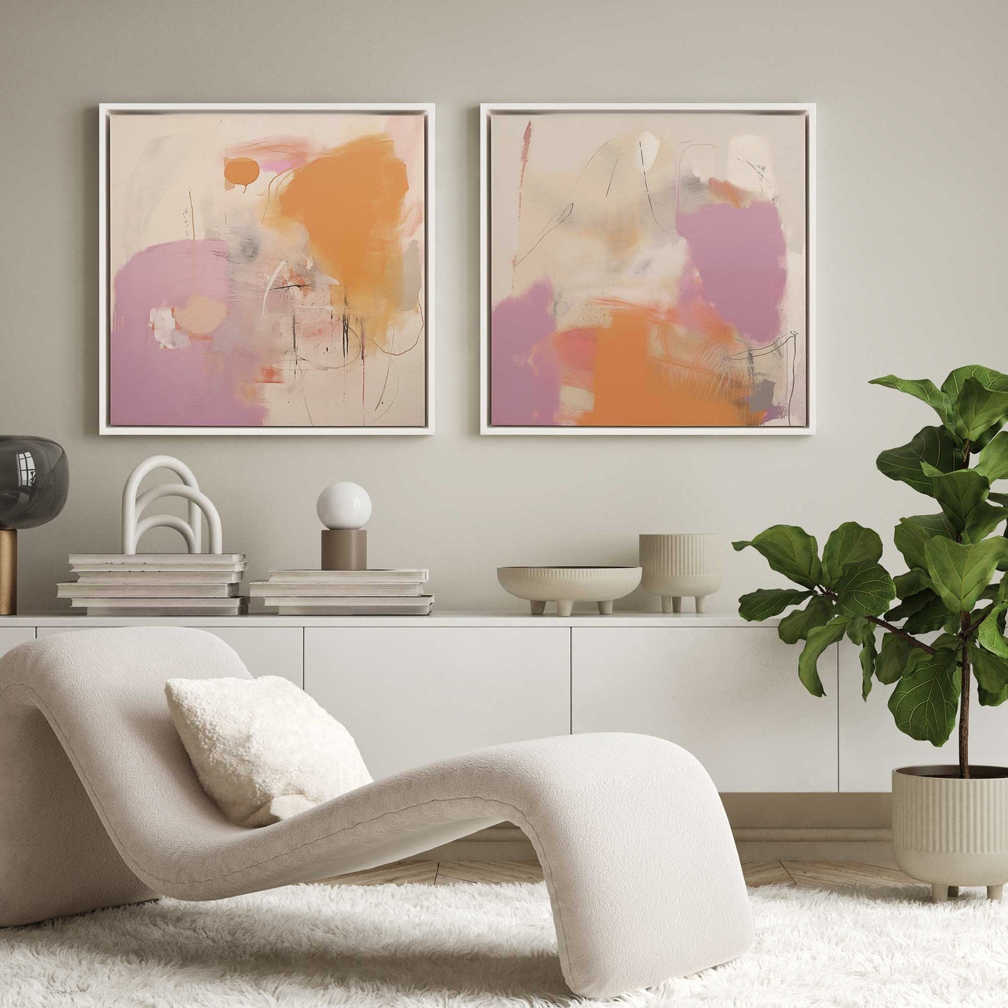 Pink and Orange Pulse Canvas Print, Set of 2