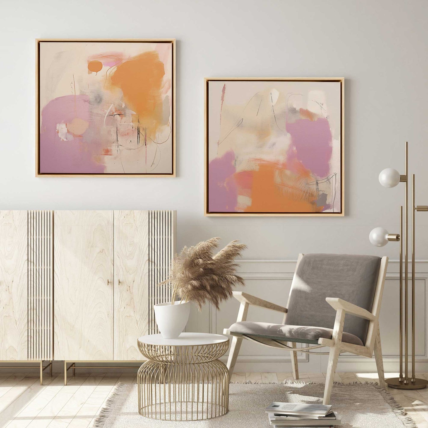 Pink and Orange Pulse Canvas Print, Set of 2