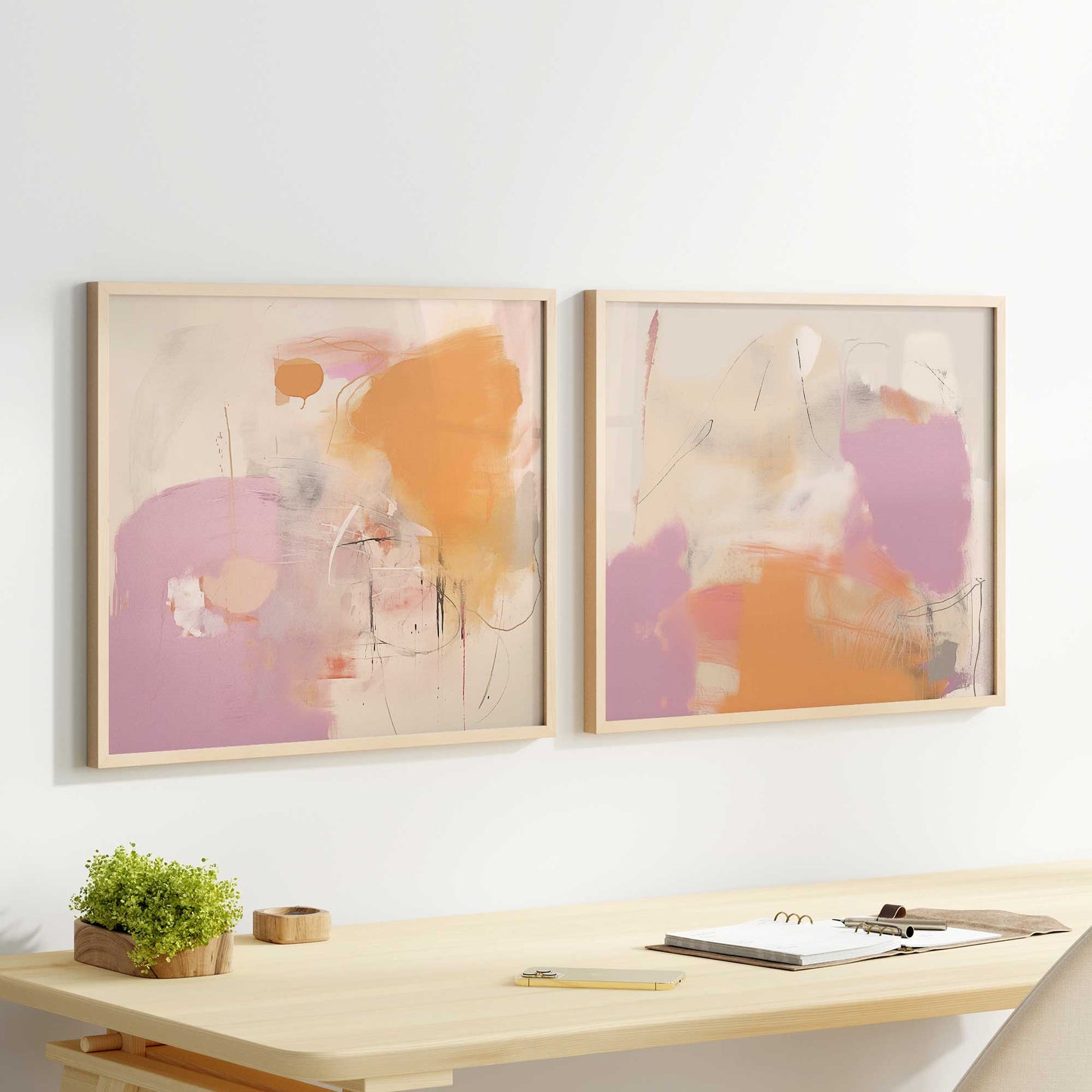 Pink and Orange Pulse Art Print, Set of 2