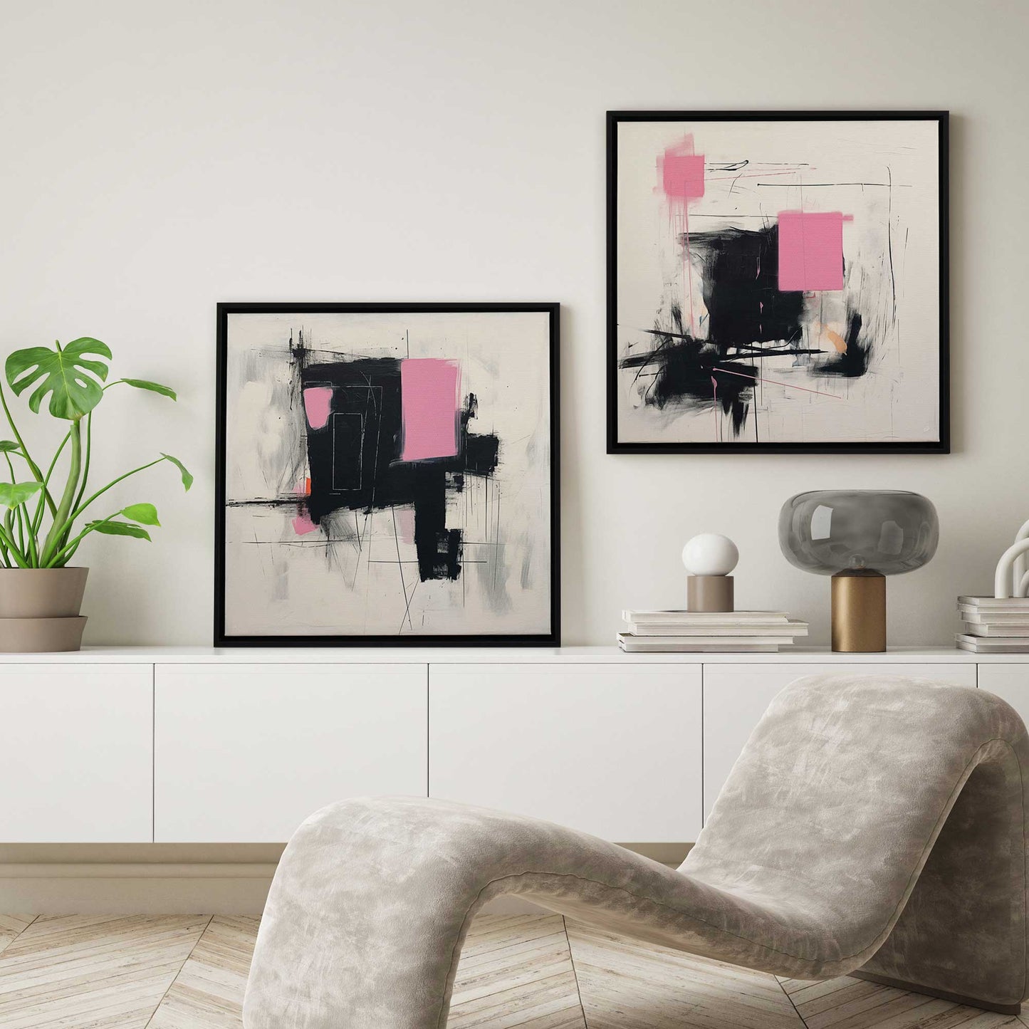 Pink and Black Energy Canvas Print, Set of 2