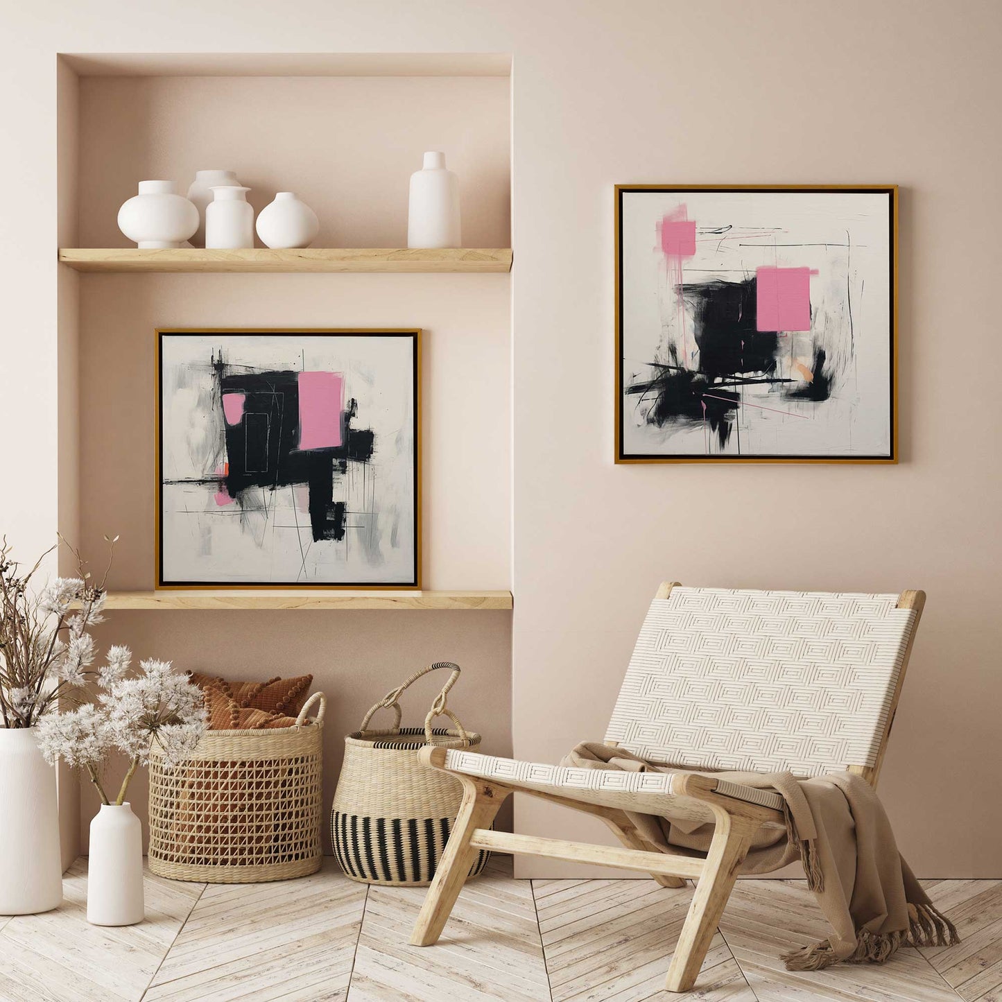 Pink and Black Energy Canvas Print, Set of 2