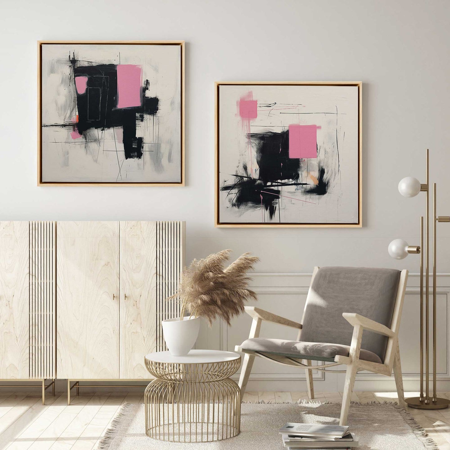 Pink and Black Energy Canvas Print, Set of 2