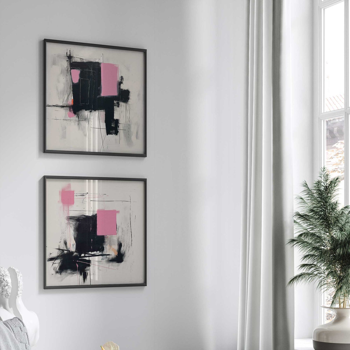 Pink and Black Energy Art Print, Set of 2