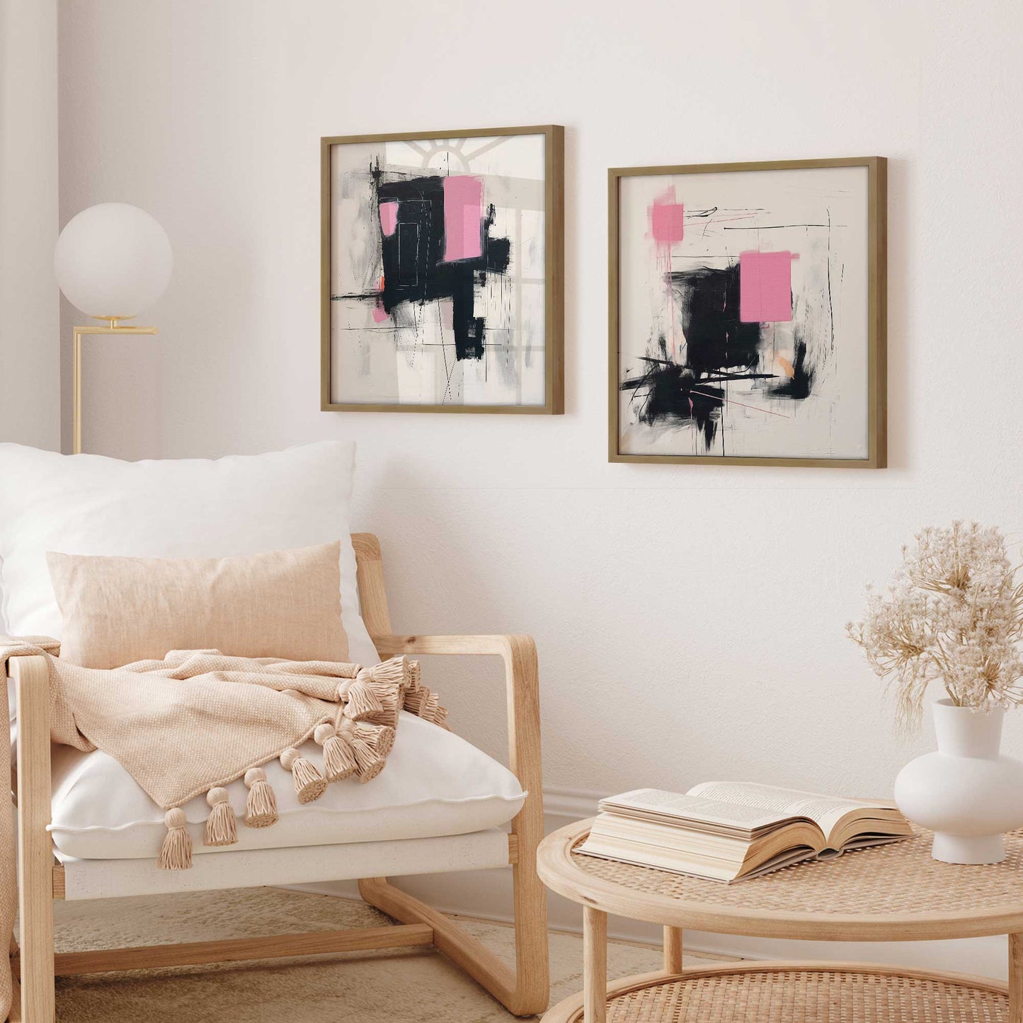 Pink and Black Energy Art Print, Set of 2