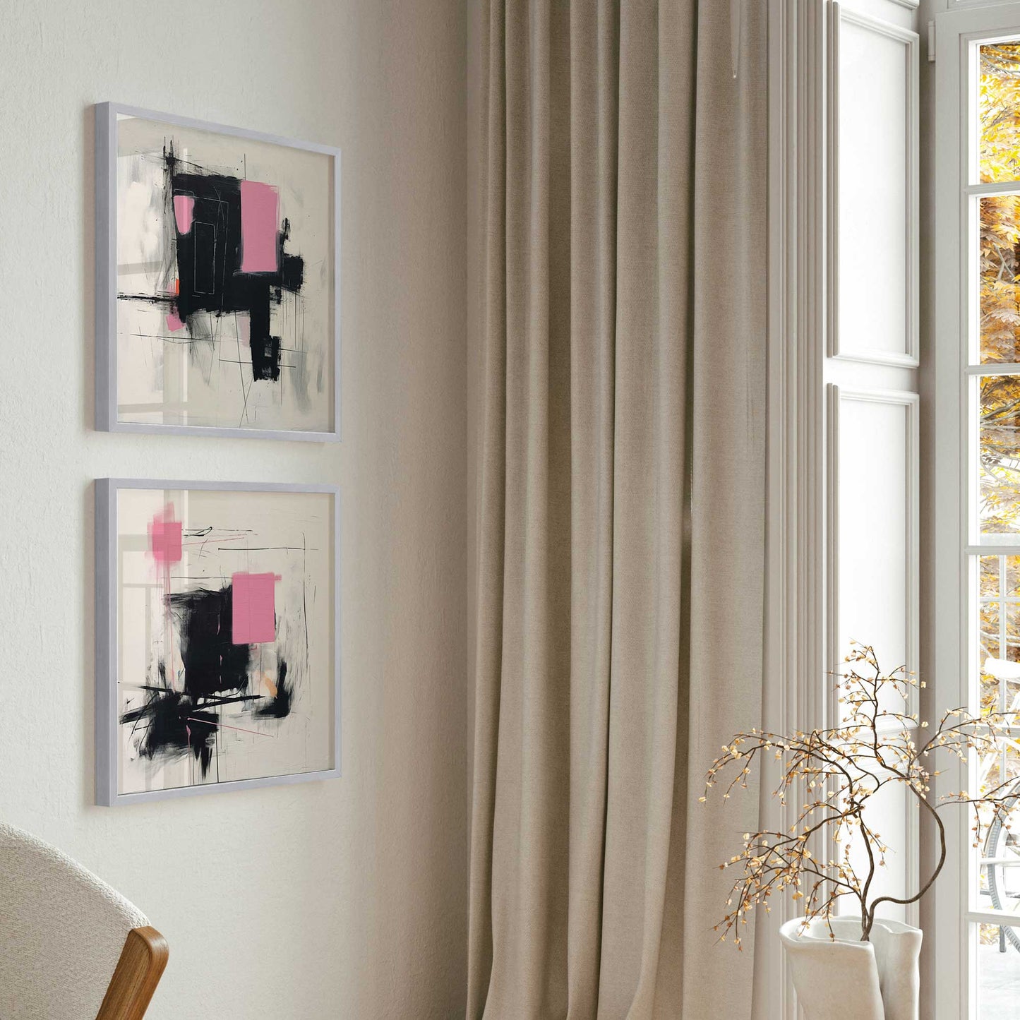 Pink and Black Energy Art Print, Set of 2