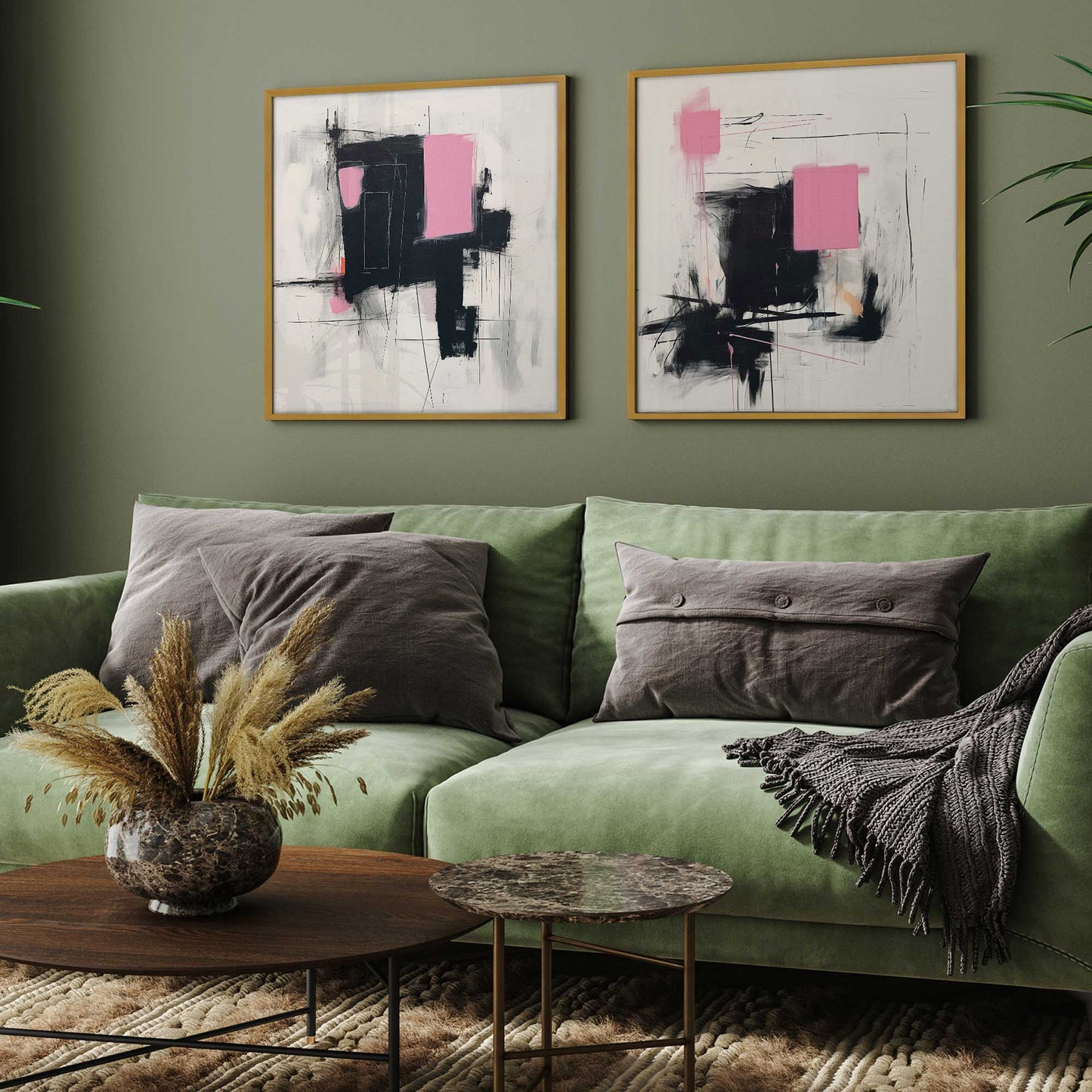 Pink and Black Energy Art Print, Set of 2