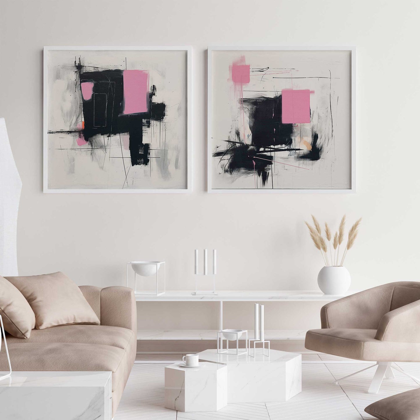 Pink and Black Energy Art Print, Set of 2