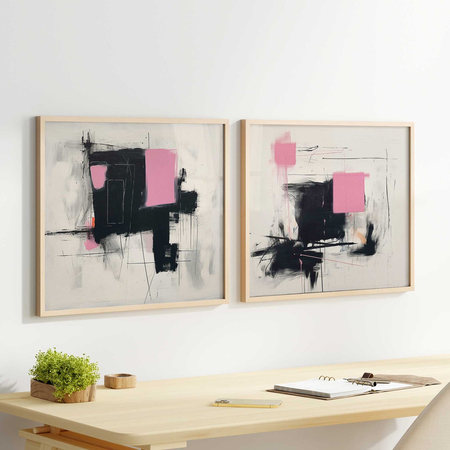 Pink and Black Energy Art Print, Set of 2