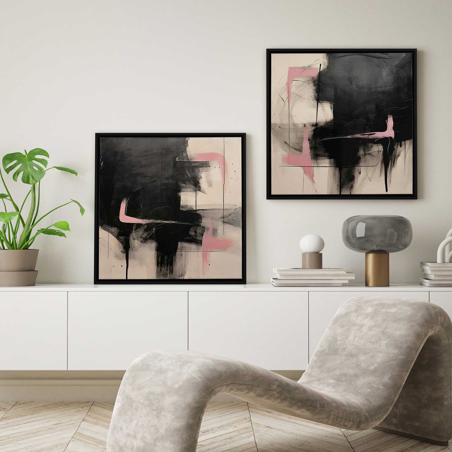 Black and Pink Echoes Canvas Print, Set of 2