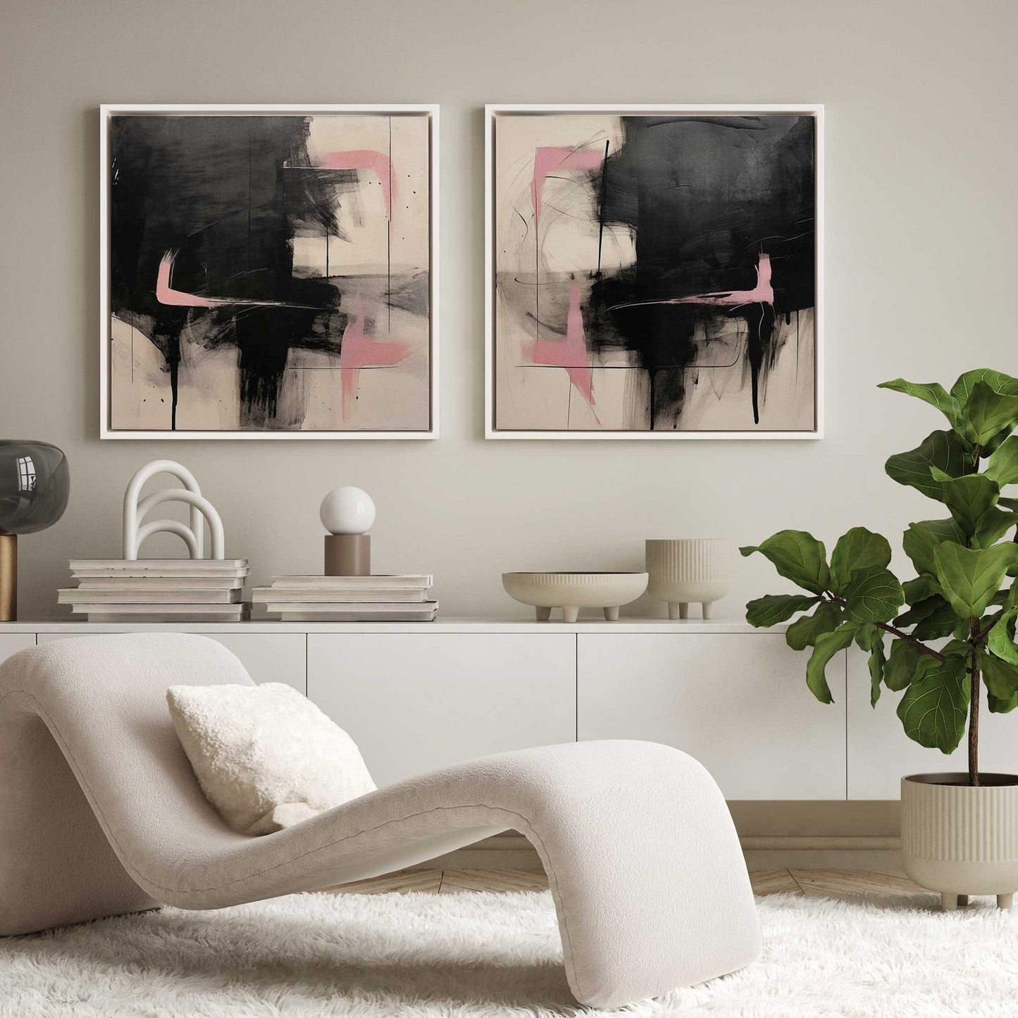 Black and Pink Echoes Canvas Print, Set of 2