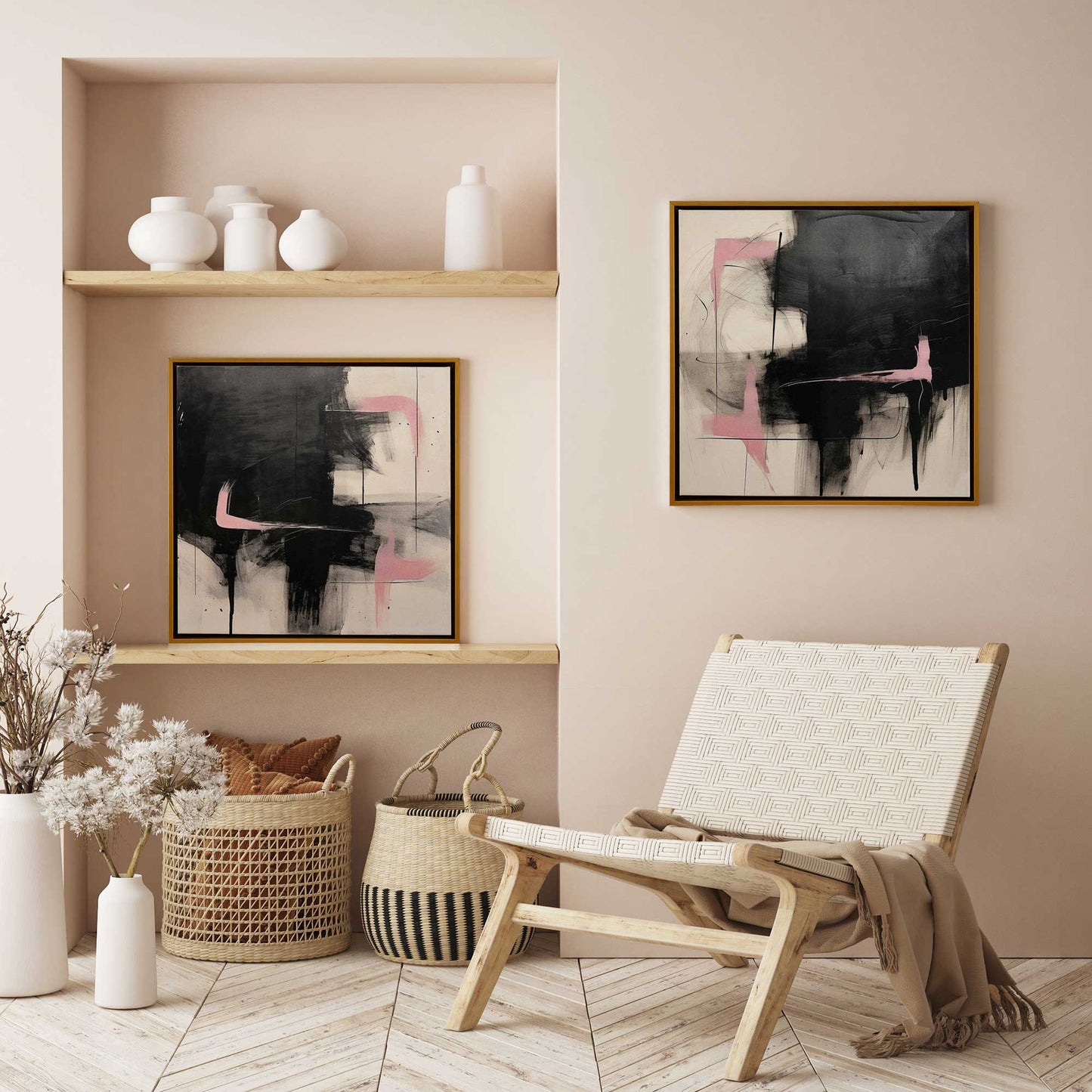 Black and Pink Echoes Canvas Print, Set of 2