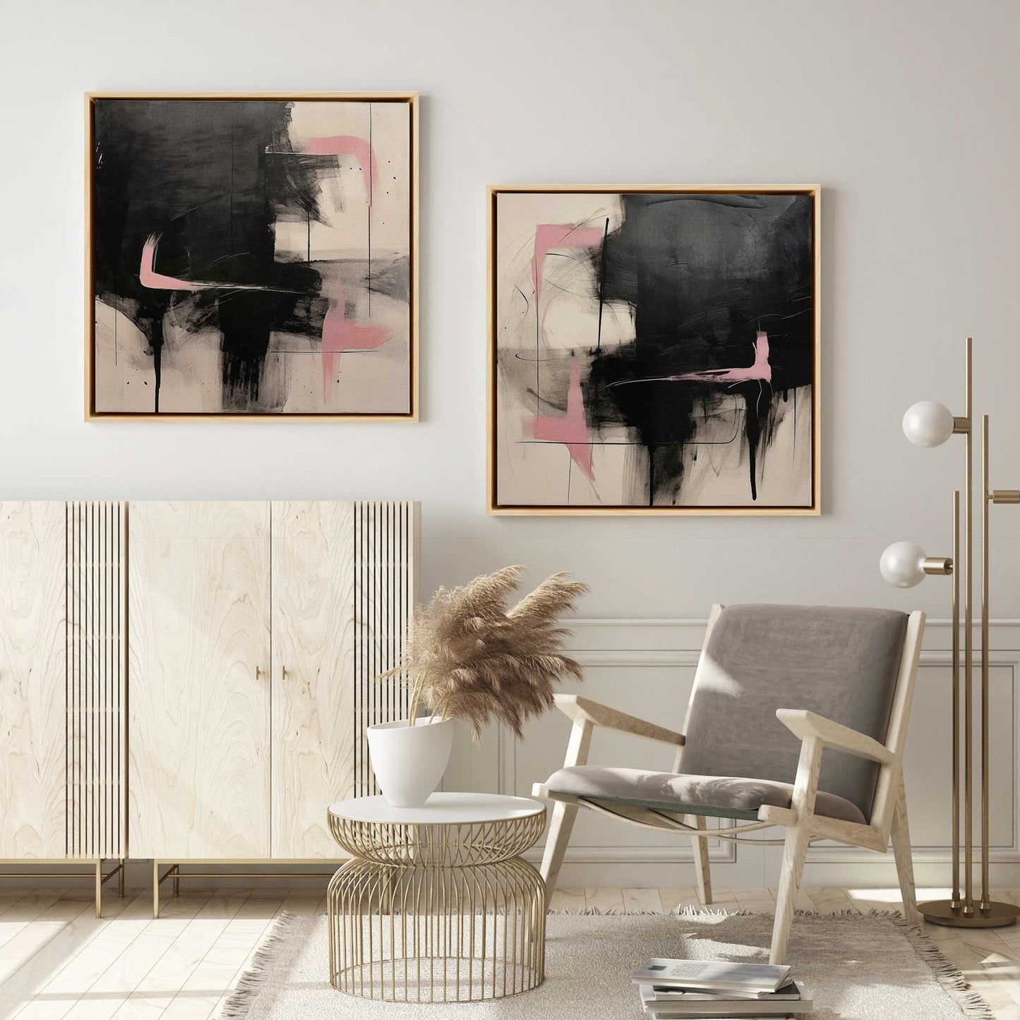 Black and Pink Echoes Canvas Print, Set of 2