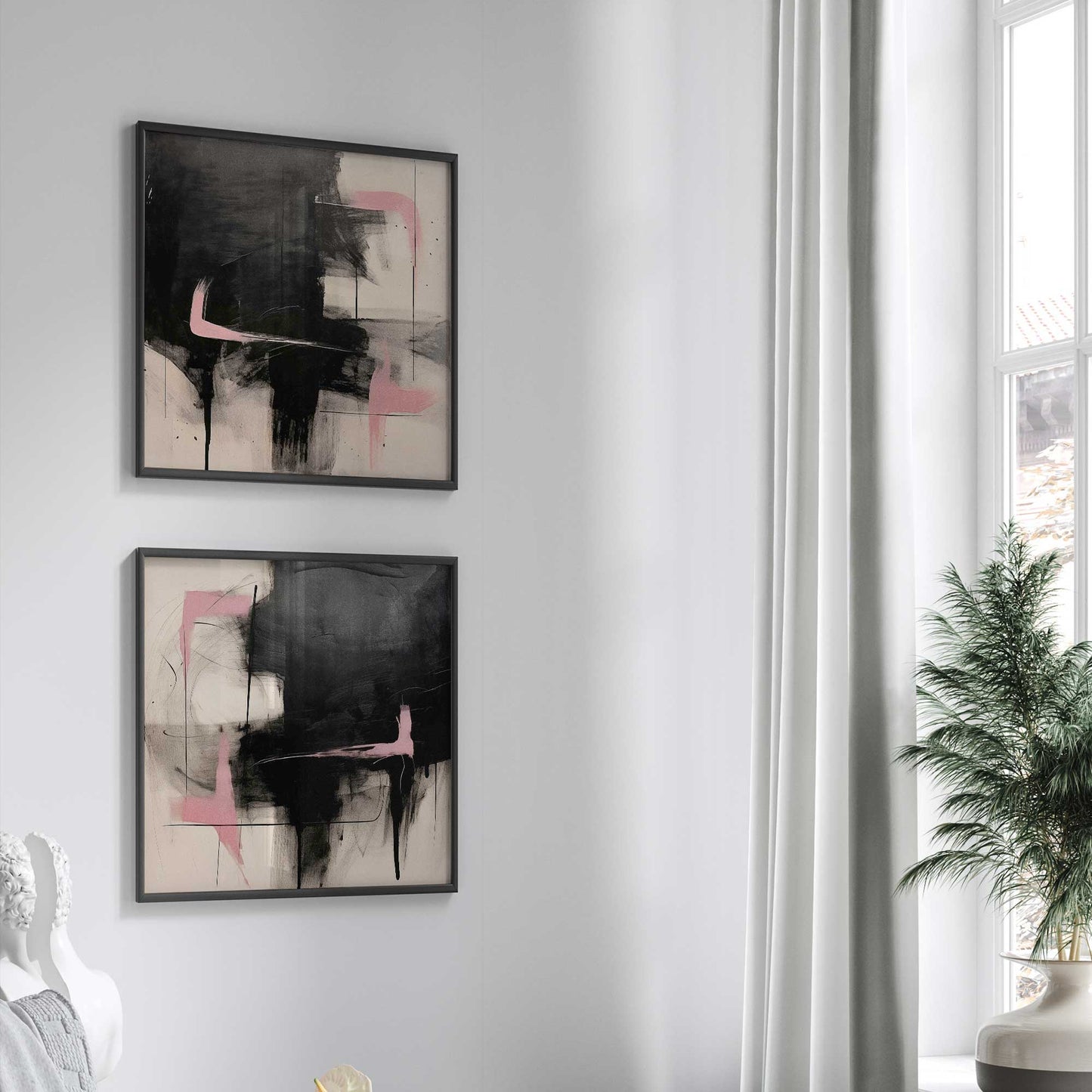 Black and Pink Echoes Art Print, Set of 2