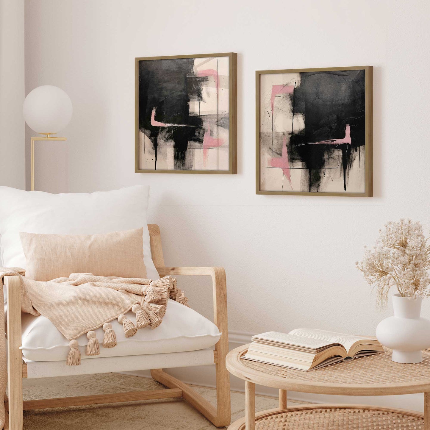 Black and Pink Echoes Art Print, Set of 2