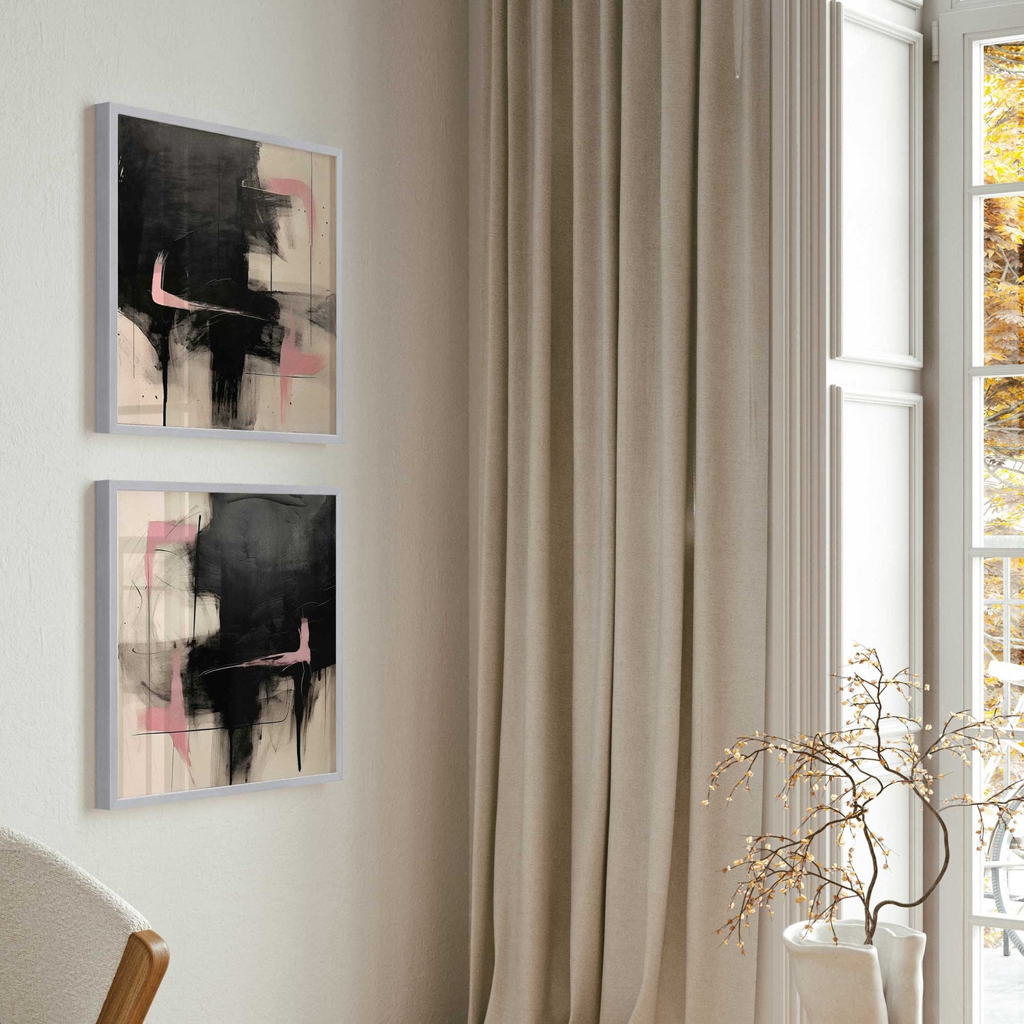 Black and Pink Echoes Art Print, Set of 2