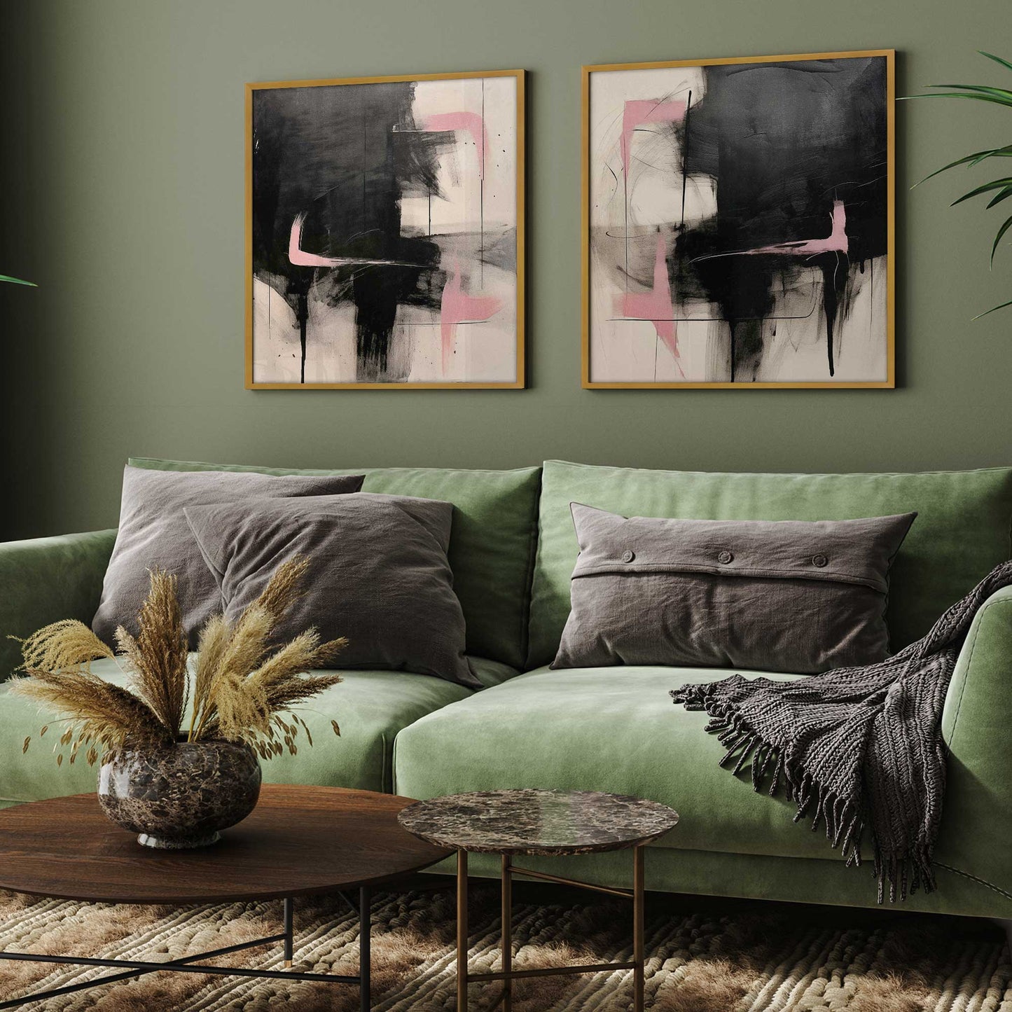 Black and Pink Echoes Art Print, Set of 2