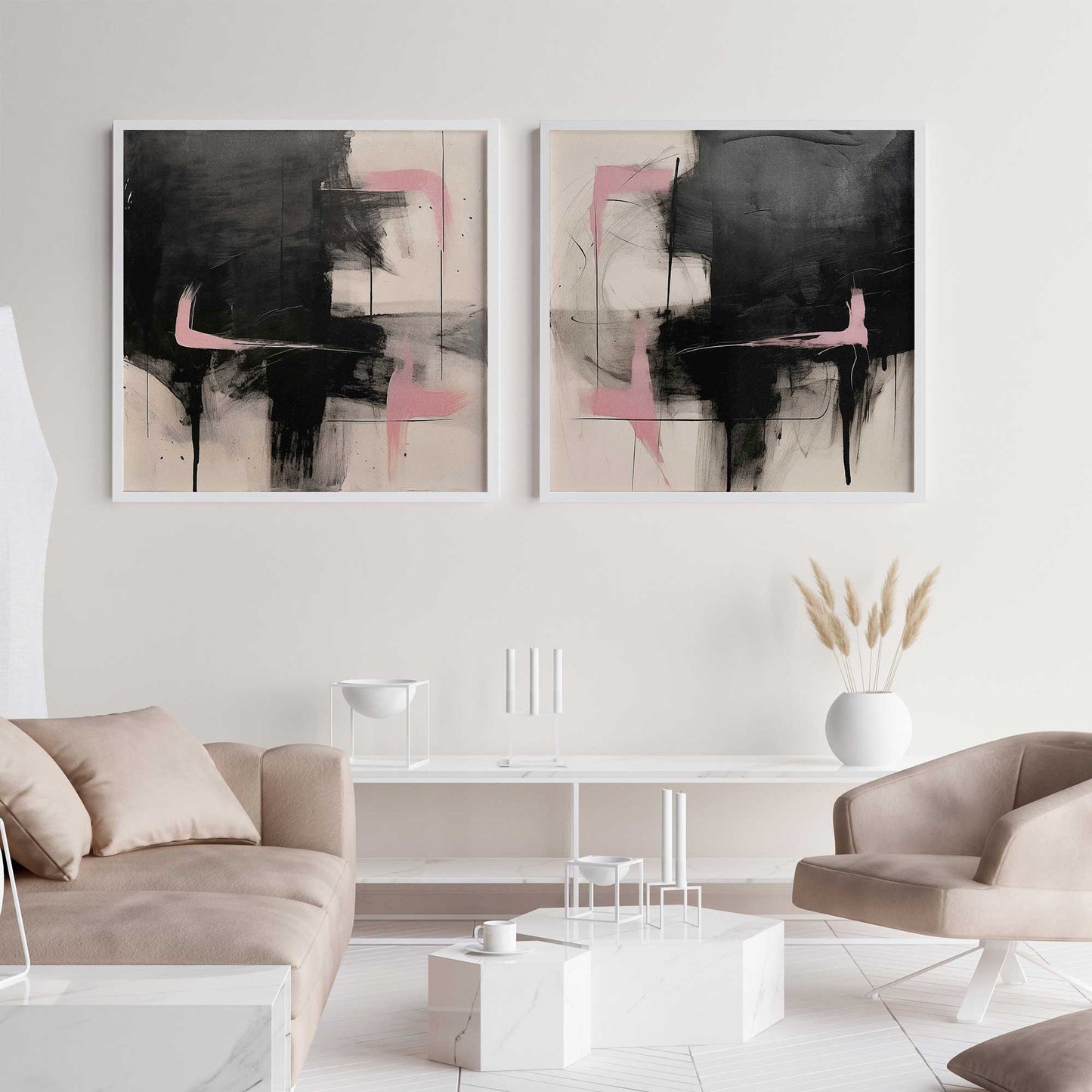 Black and Pink Echoes Art Print, Set of 2