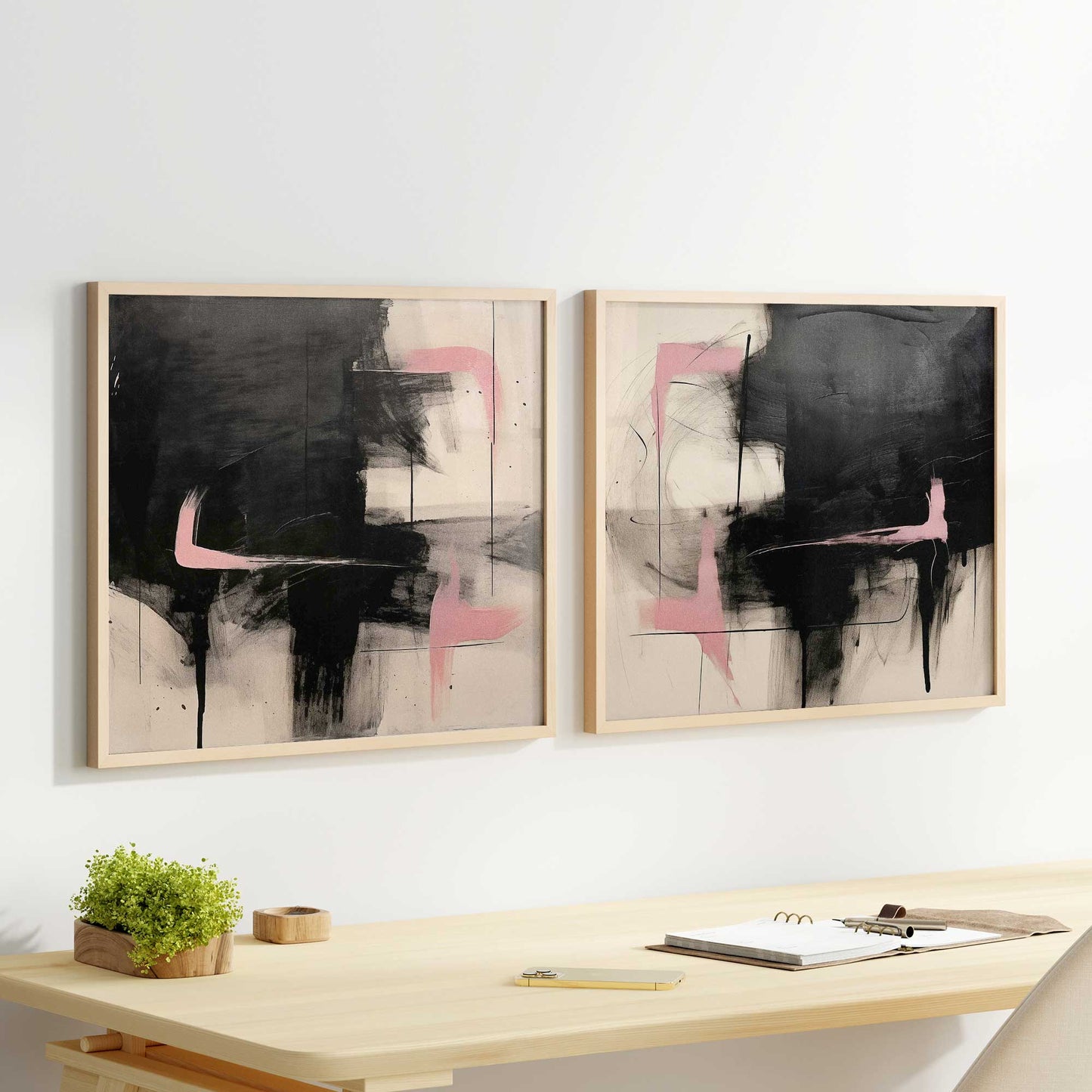 Black and Pink Echoes Art Print, Set of 2