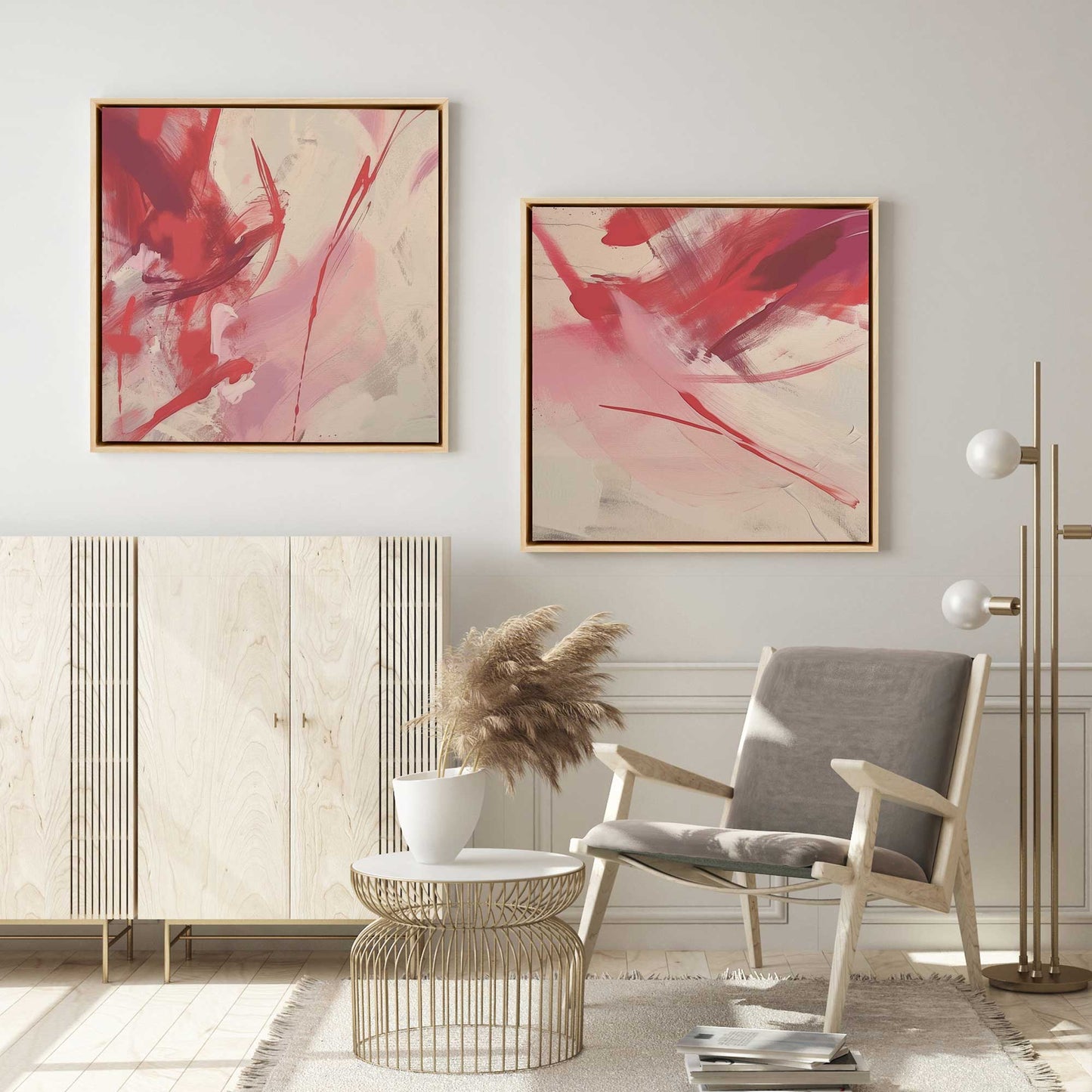 Bold Pink and Red Abstract Canvas Print, Set of 2