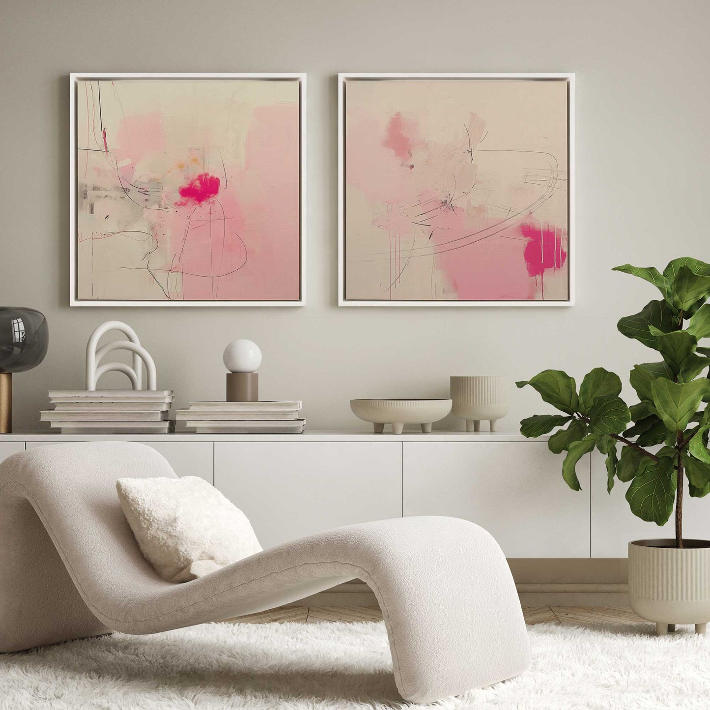 Pink Noise Abstract Canvas Print, Set of 2