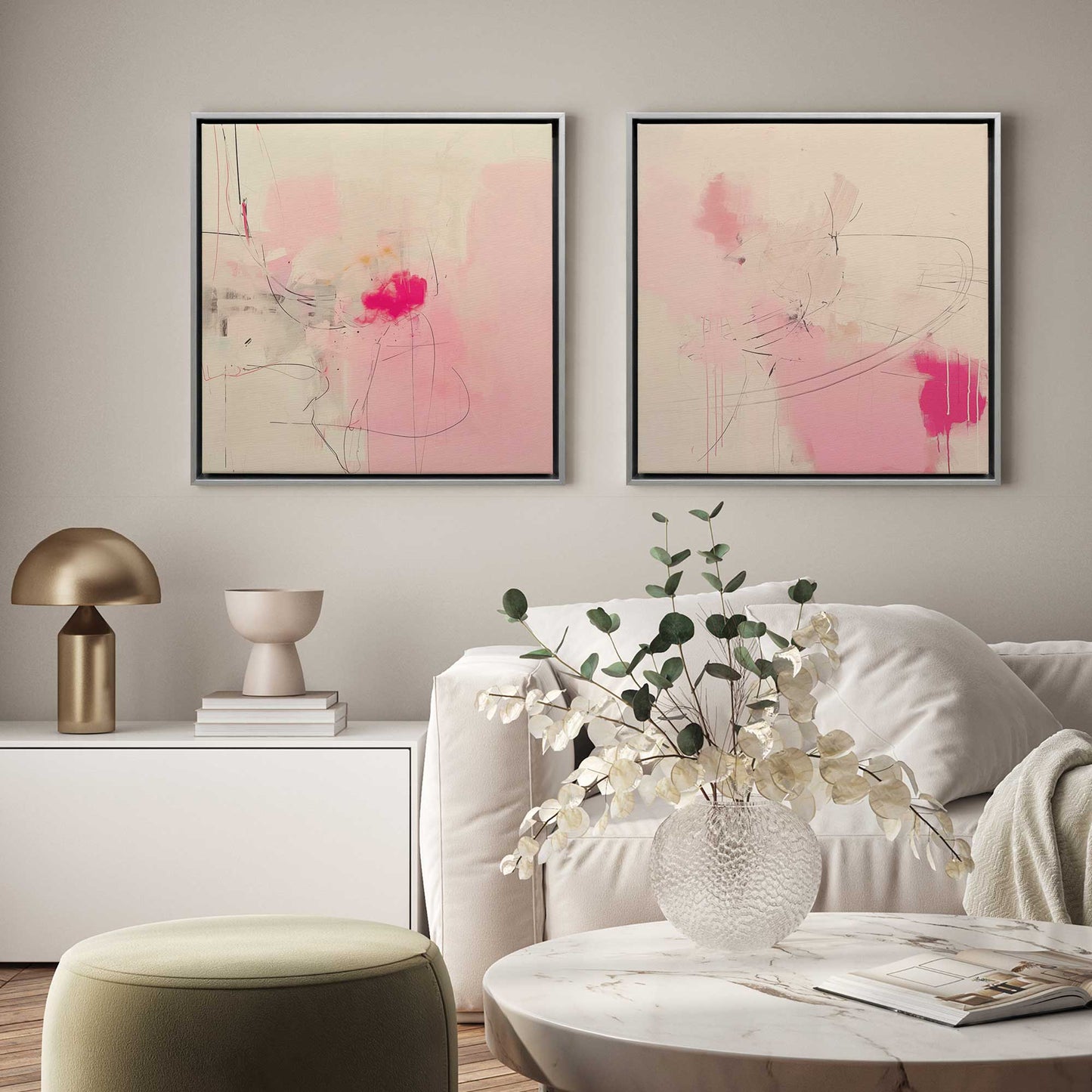 Pink Noise Abstract Canvas Print, Set of 2