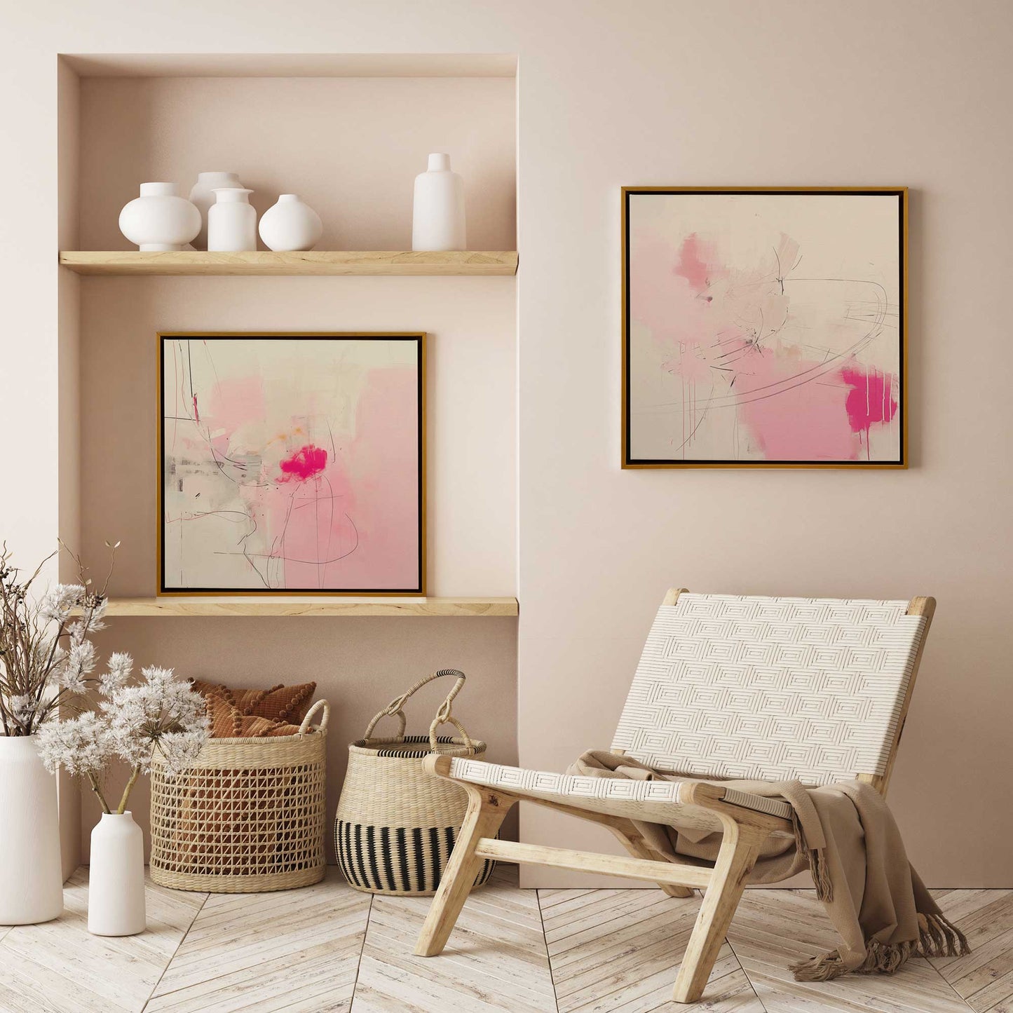 Pink Noise Abstract Canvas Print, Set of 2