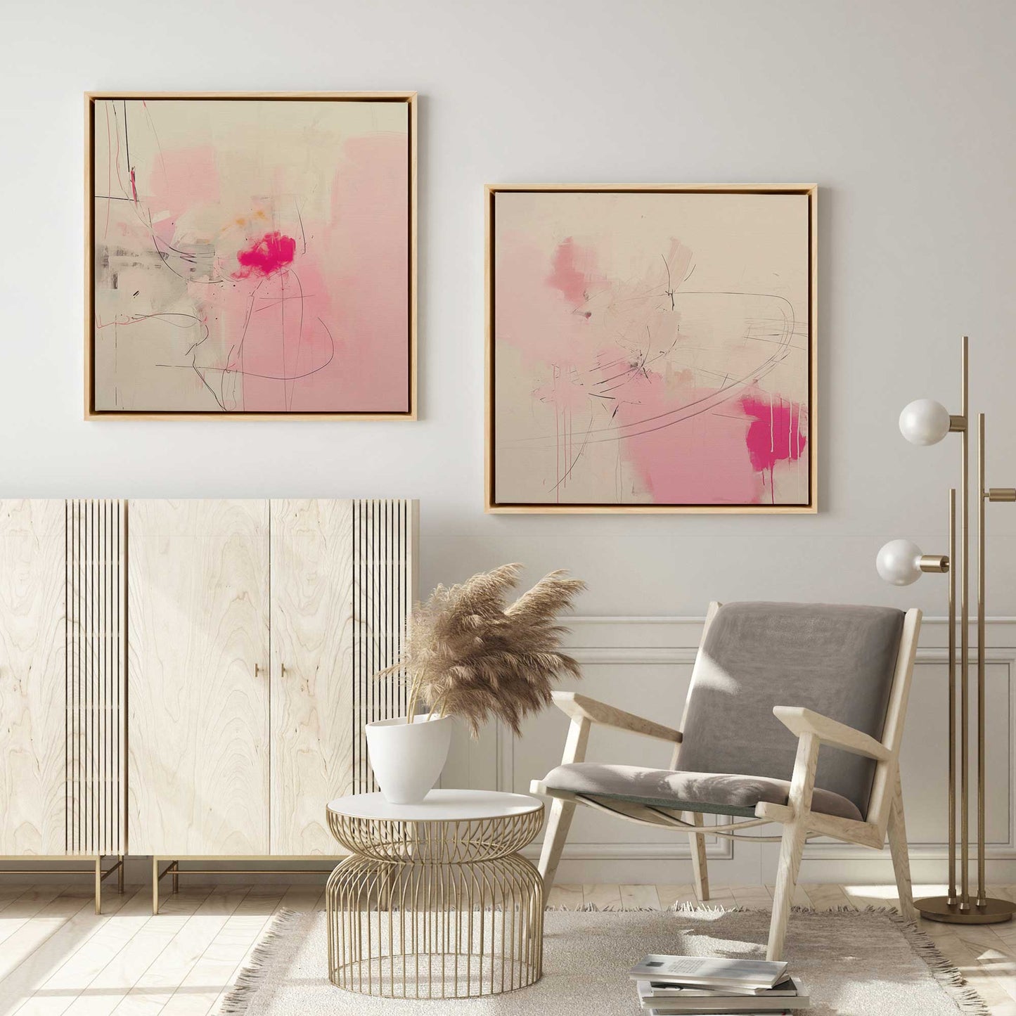 Pink Noise Abstract Canvas Print, Set of 2