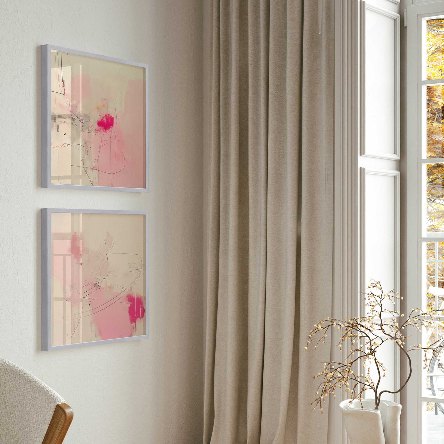 Pink Noise Abstract Art Print, Set of 2