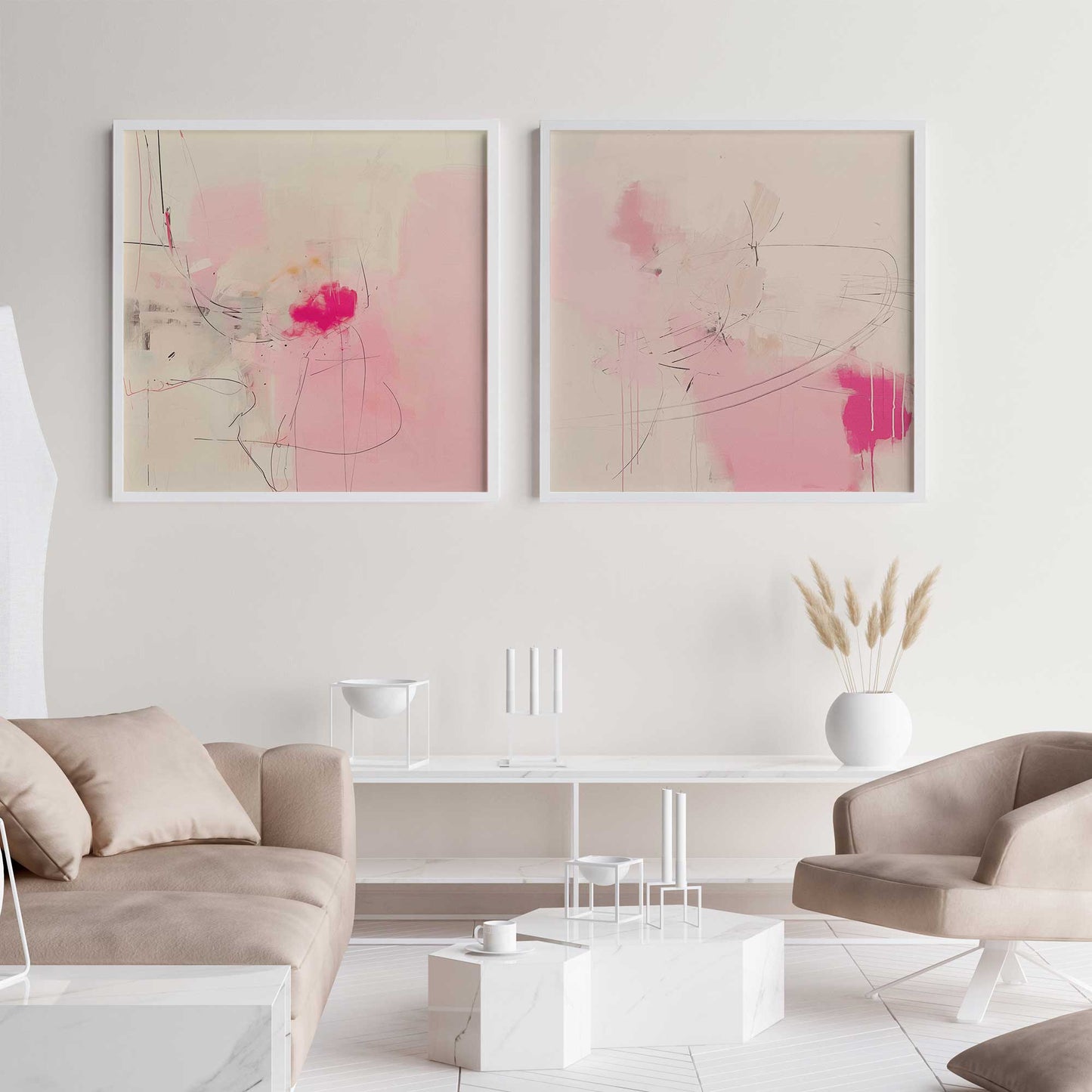 Pink Noise Abstract Art Print, Set of 2