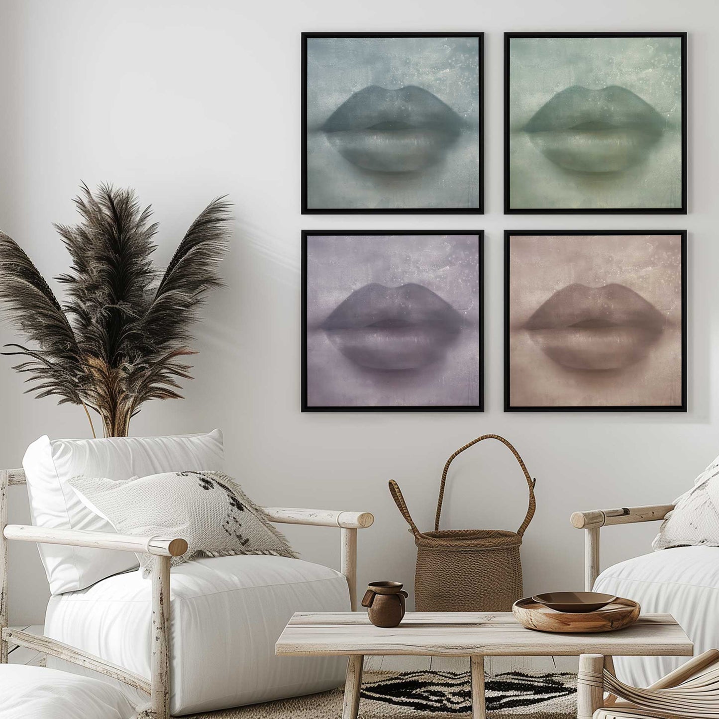 Colorful Kiss Lips Canvas Print, Set of 4