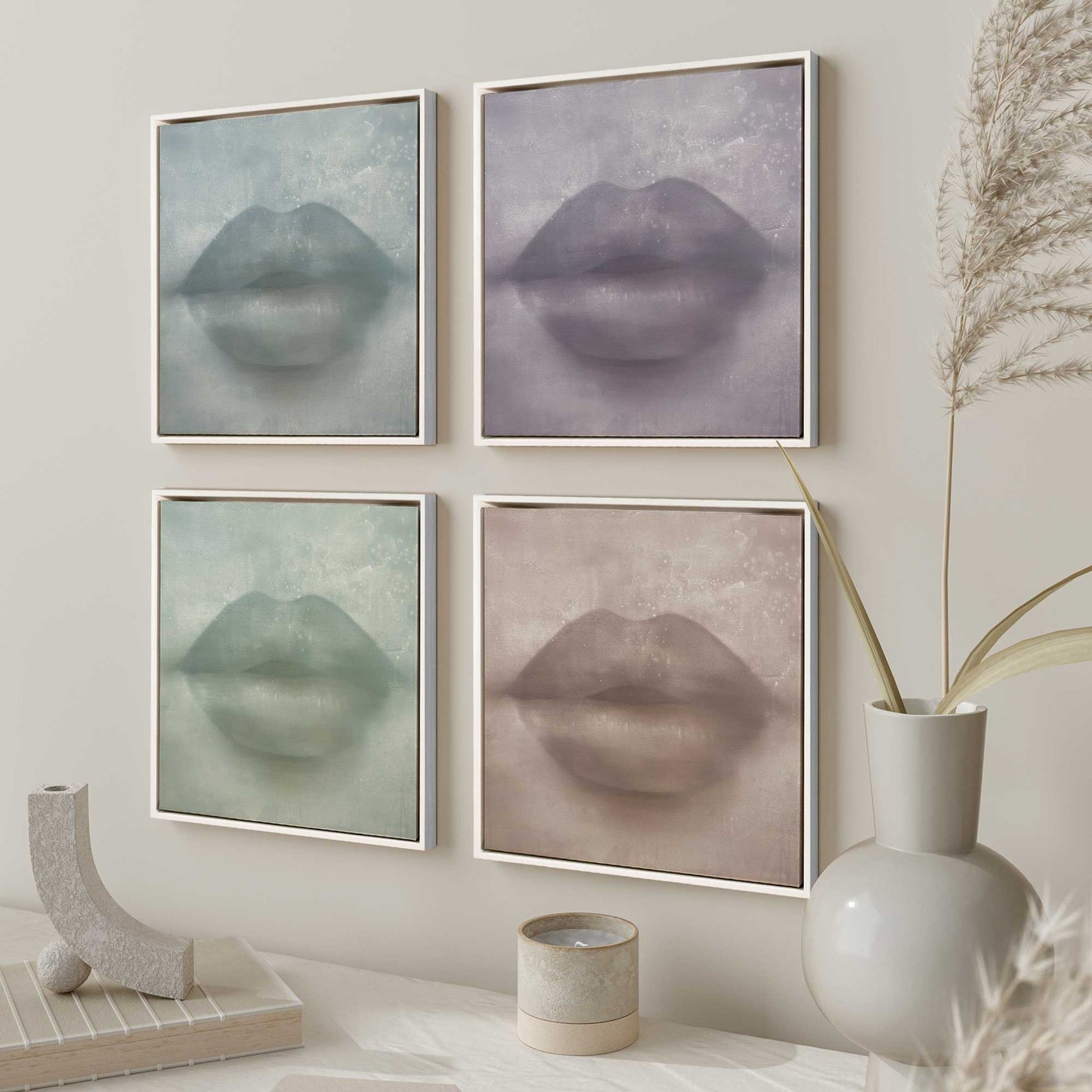 Colorful Kiss Lips Canvas Print, Set of 4