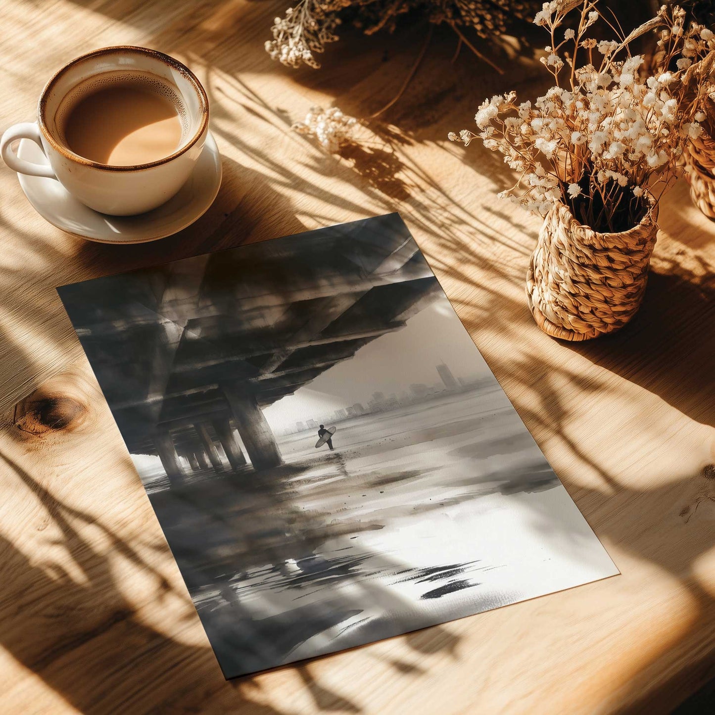 Surfer Walking Under the Pier Art Print