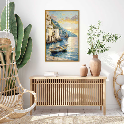 Drifting Boat at Sunset Art Print